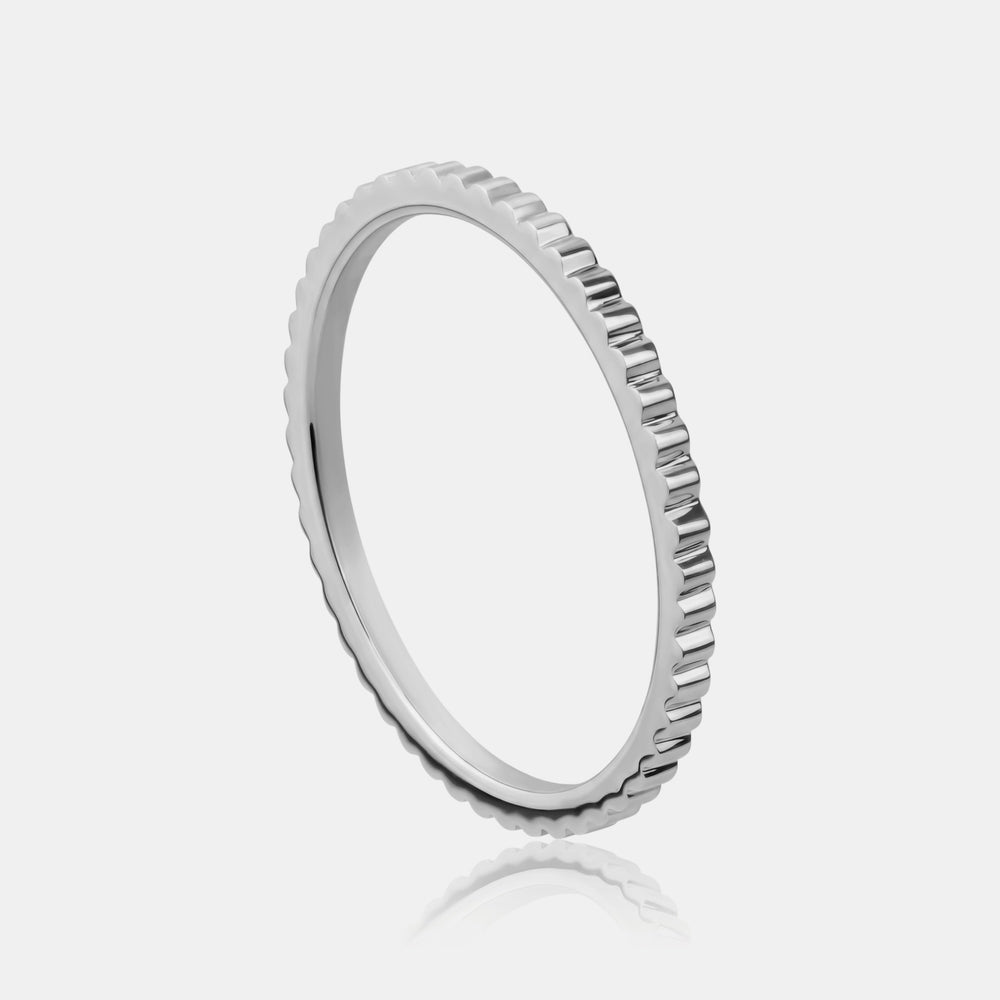 Ribbed Gold Stackable Ring - 14K White Gold