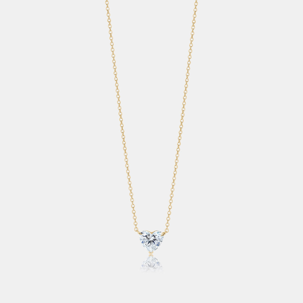 Lab Grown Floating Heart Solitaire Necklace - 14K Yellow Gold