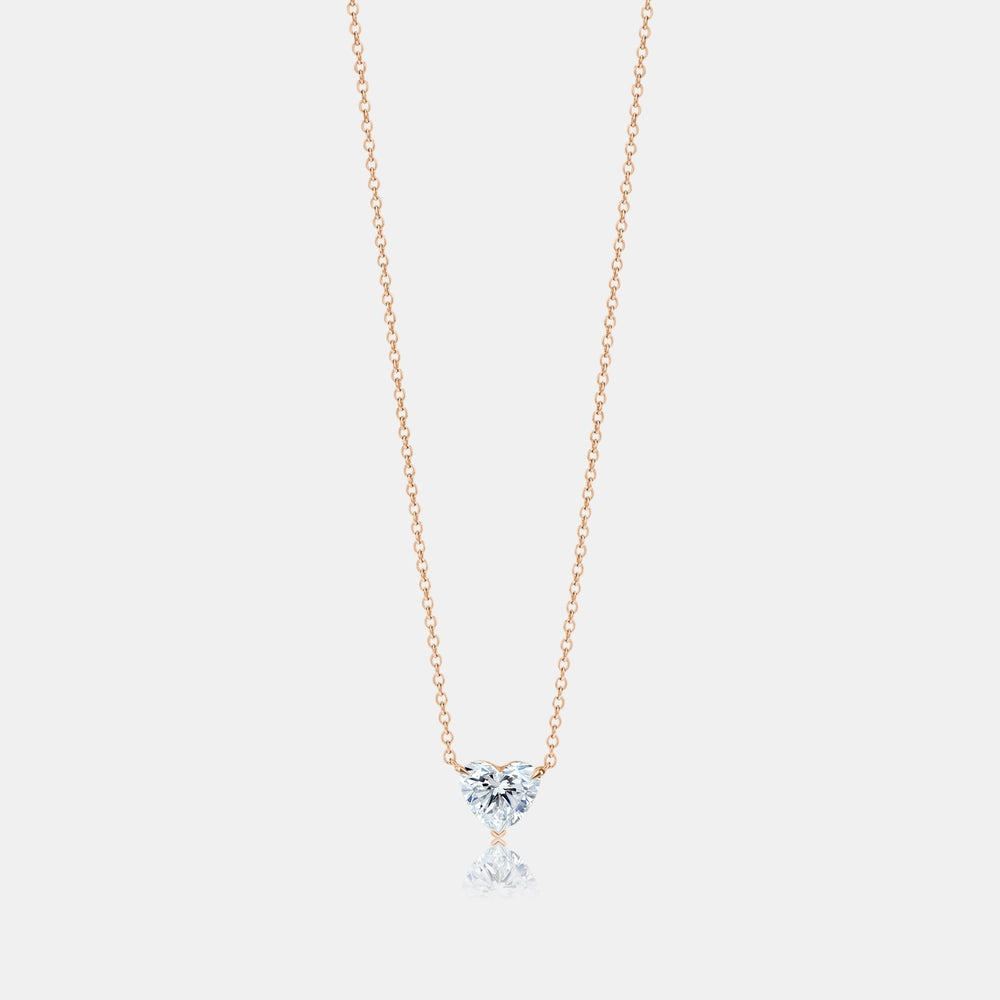 Lab Grown Floating Heart Solitaire Necklace - 14K Rose Gold
