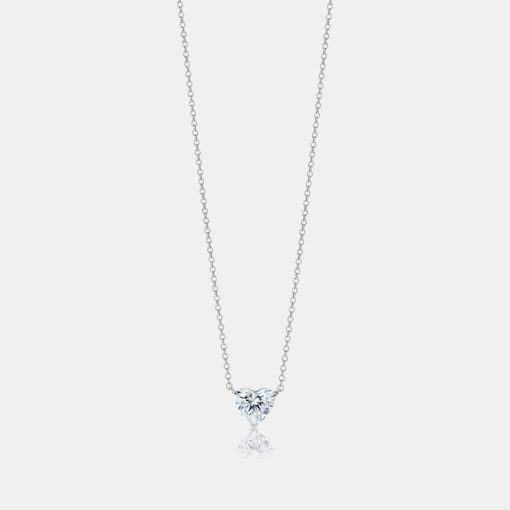 Lab Grown Floating Heart Solitaire Necklace - 14K White Gold