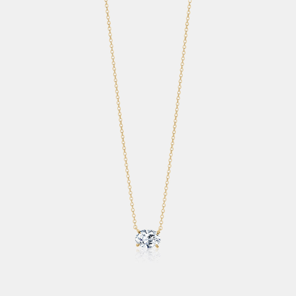 East West Lab Grown Oval Cut Floating Necklace - 14K Yellow Gold