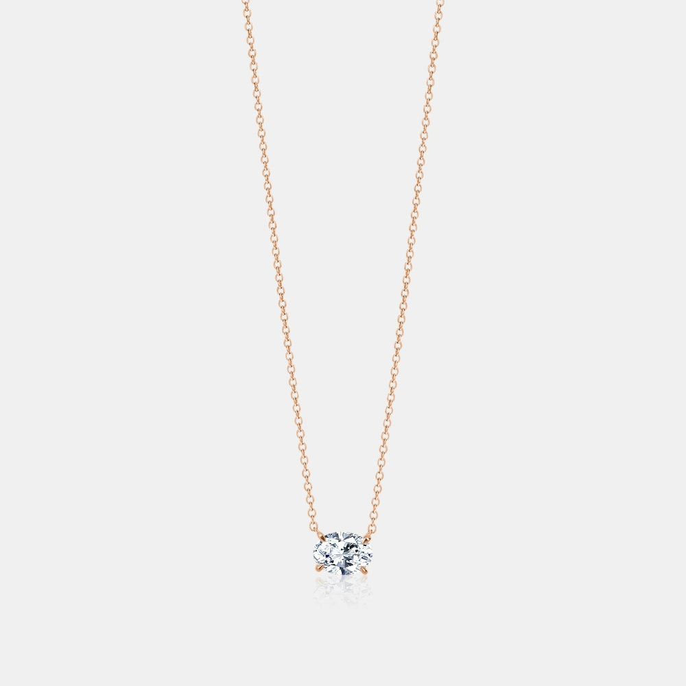 East West Lab Grown Oval Cut Floating Necklace - 14K Rose Gold