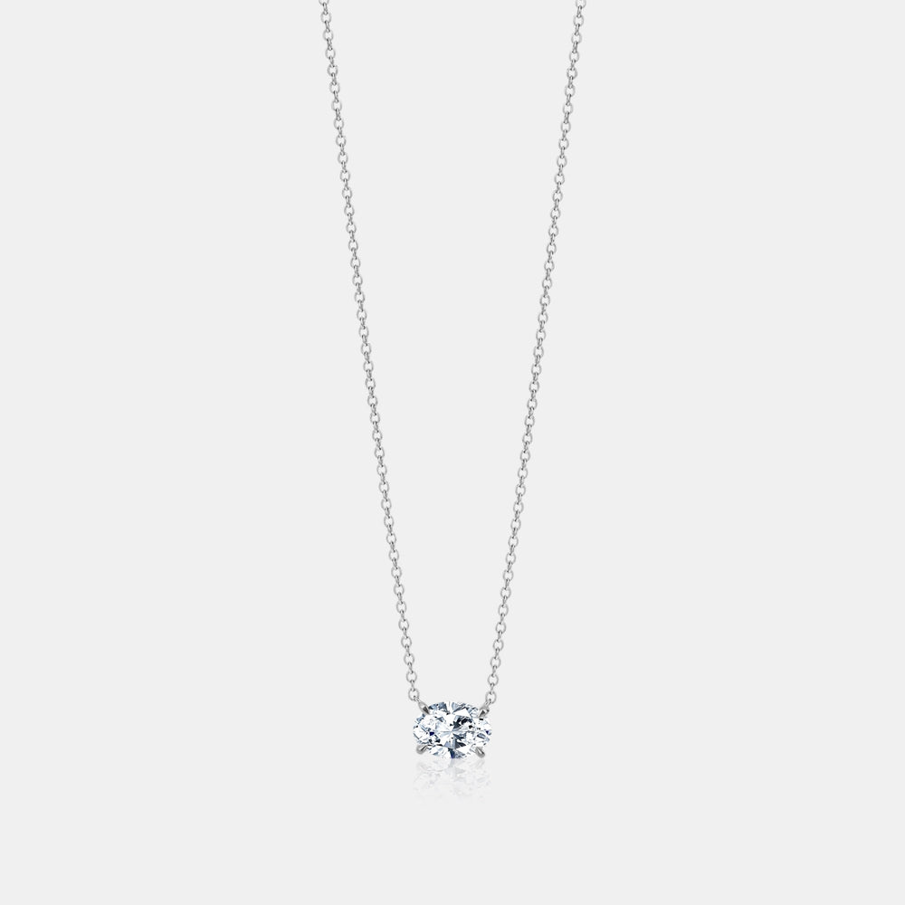 East West Lab Grown Oval Cut Floating Necklace - 14K White Gold
