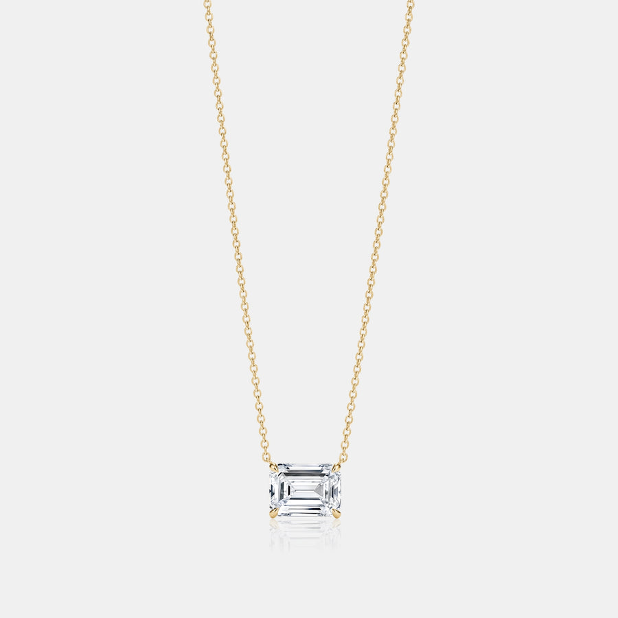 East West Lab Grown Emerald Cut Floating Necklace