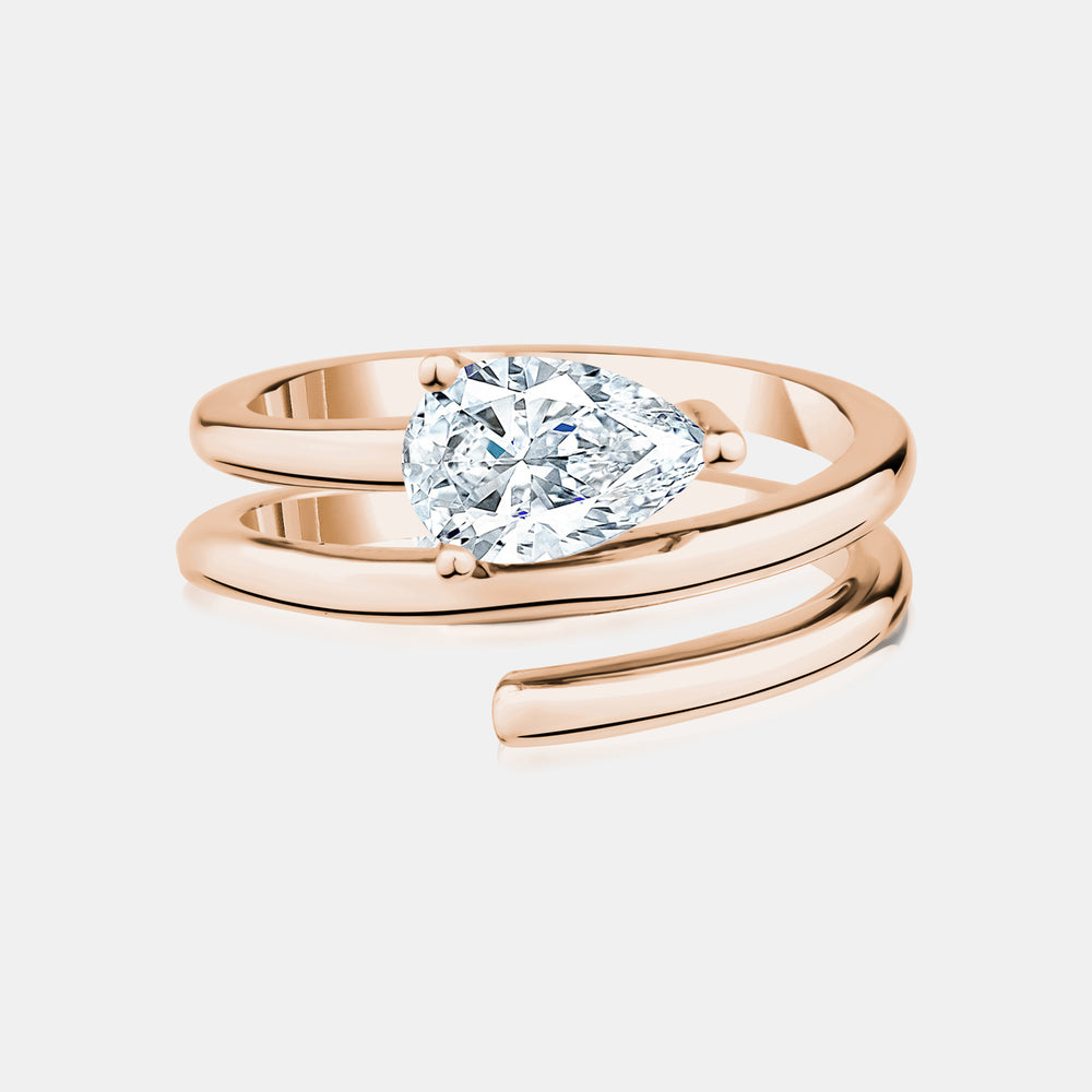 Lab Grown Diamond Spiral Pear Shape Ring - 14K Rose Gold