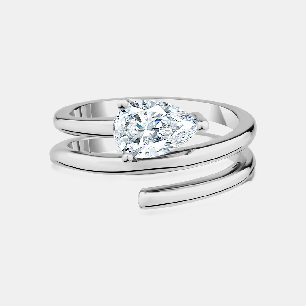 Lab Grown Diamond Spiral Pear Shape Ring - 14K White Gold