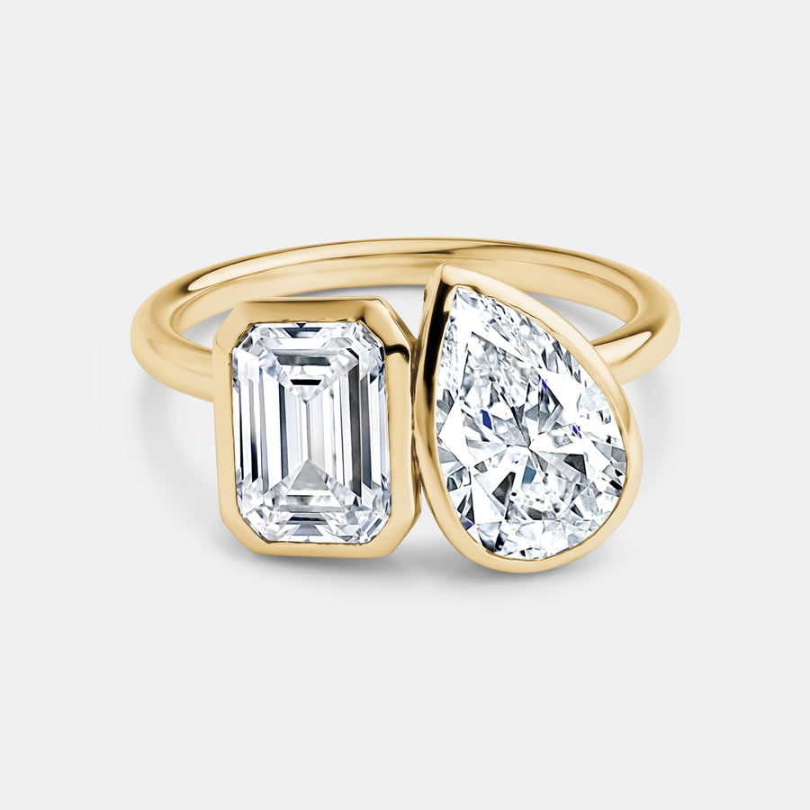 2.00ct Pear and Emerald Cut Bezel Set Lab Engagement Ring