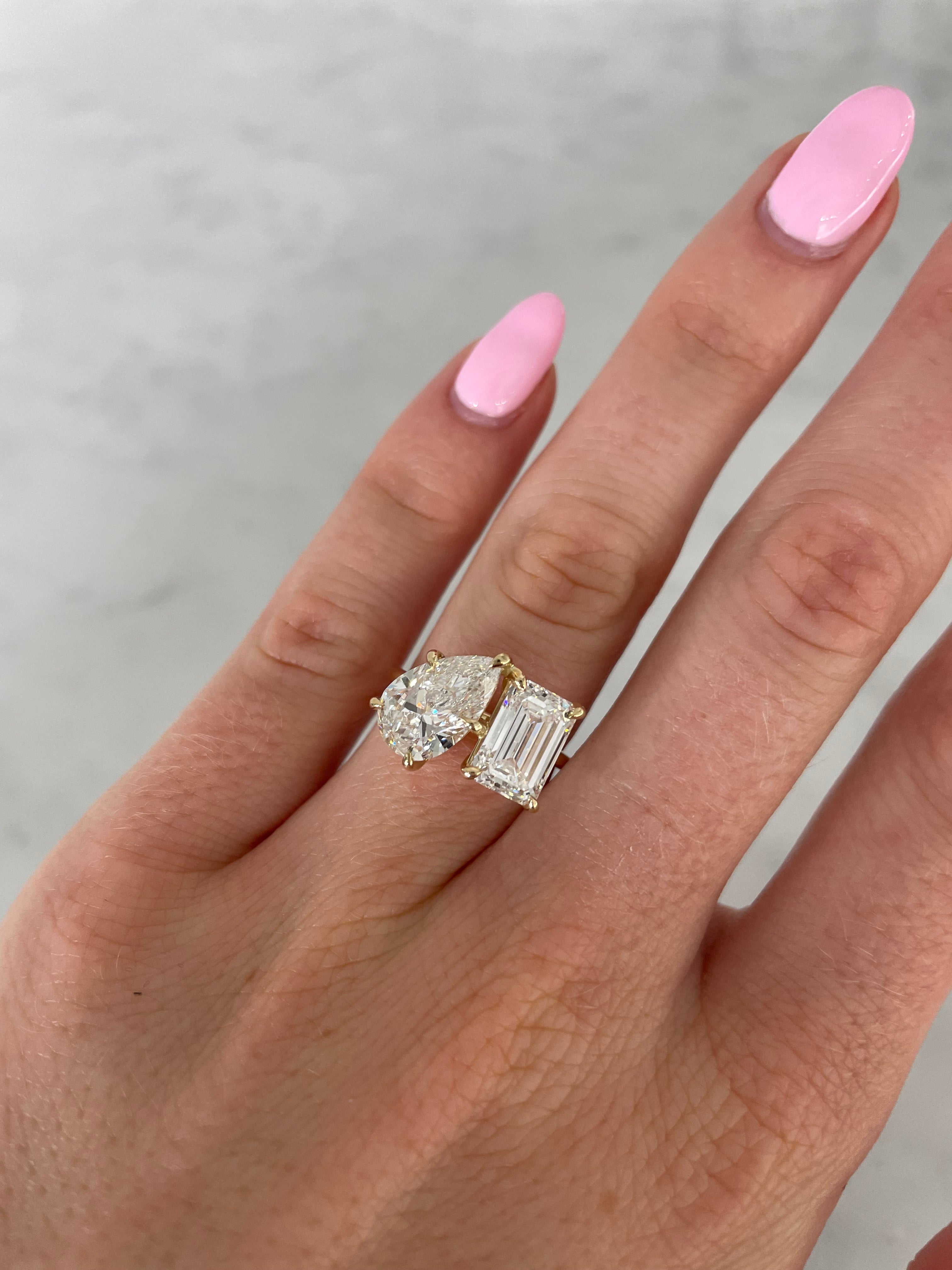 SOLD Lab Grown Pear & Emerald Cut Toi et Moi Engagement Ring
