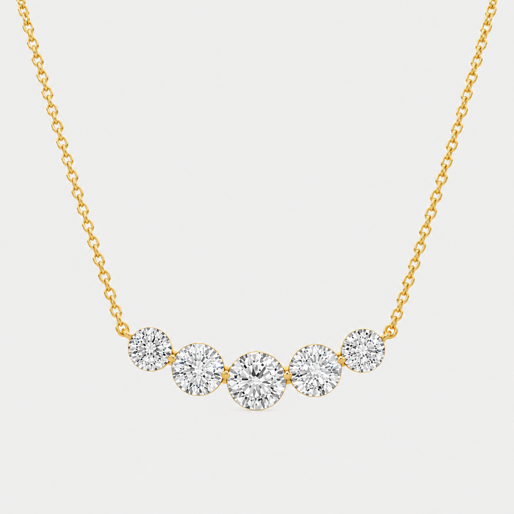 Five Stone Round Brilliant Diamond Necklace - 14K Yellow Gold