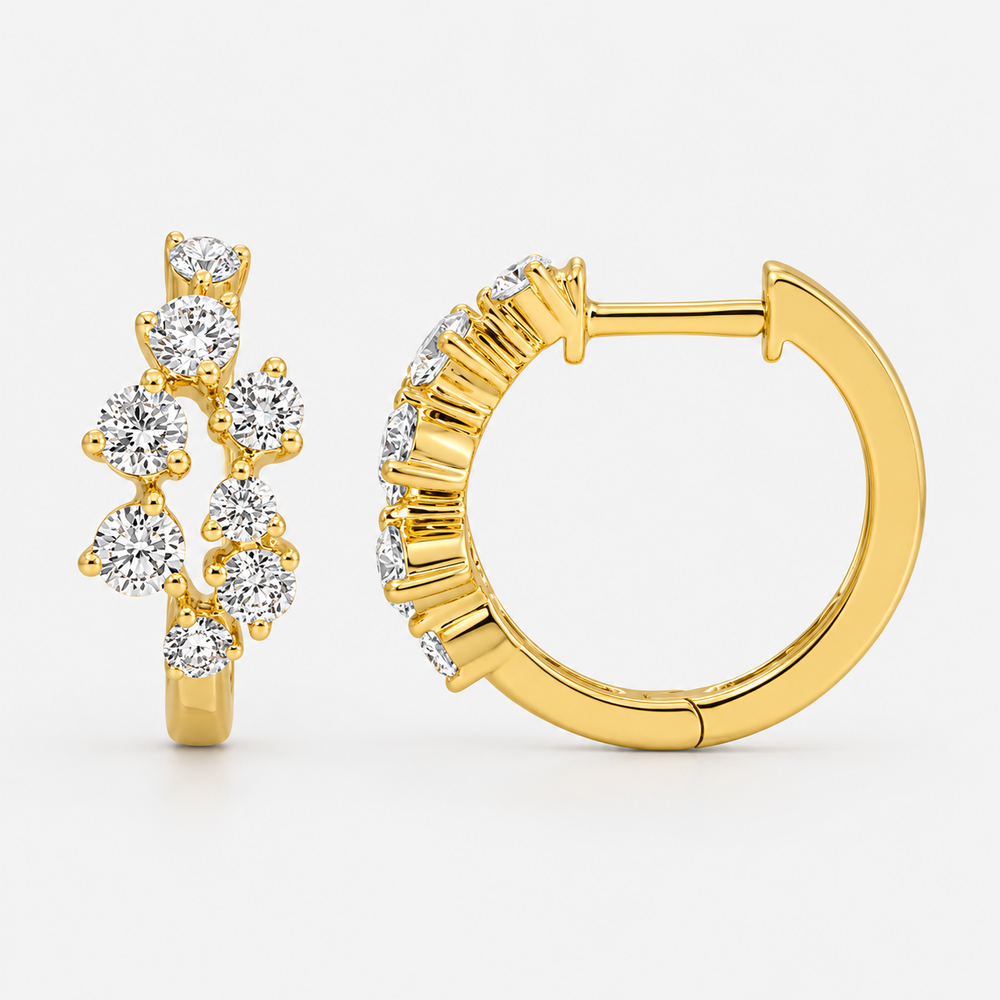 Diamond Cluster Huggies - 14K Yellow Gold