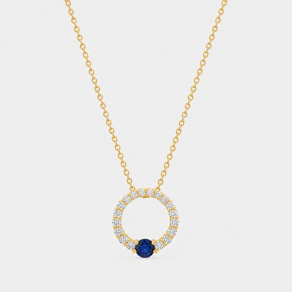 Diamond Circle of Life Birthstone Necklace - 14K Yellow Gold