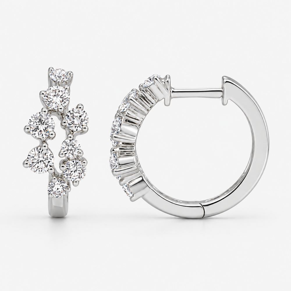 Diamond Cluster Huggies - 14K White Gold