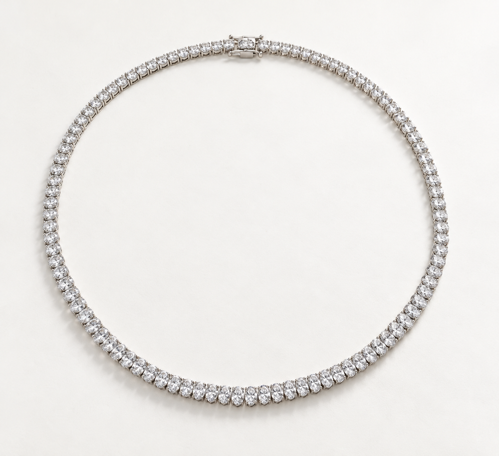 Lab Grown Vertical Oval Diamond Tennis necklace - 14K White Gold