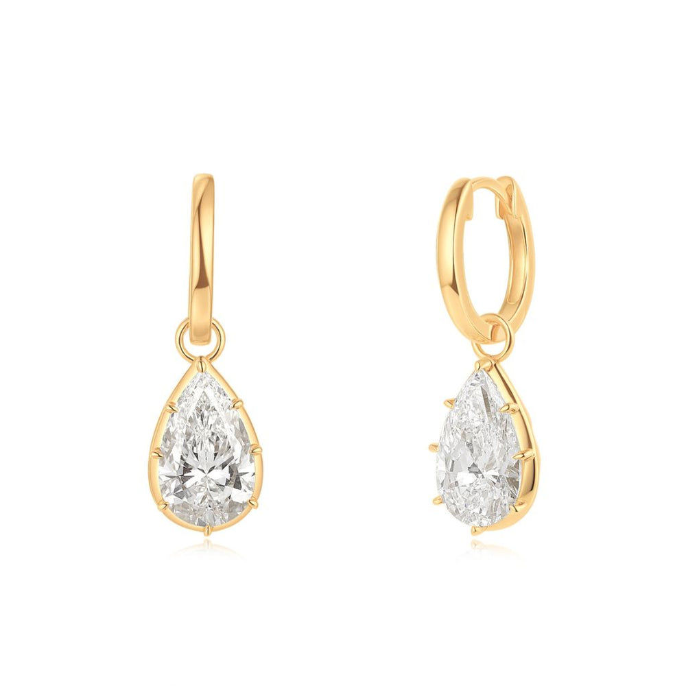 Lab Grown Diamond Pear Statement Drop Huggies - 14K Yellow Gold