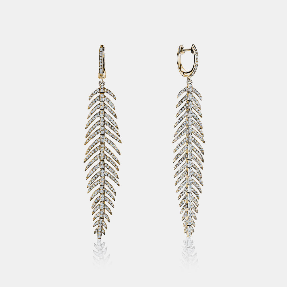 Boucles d'Oreilles Déclaration en forme de Feuille avec Diamants