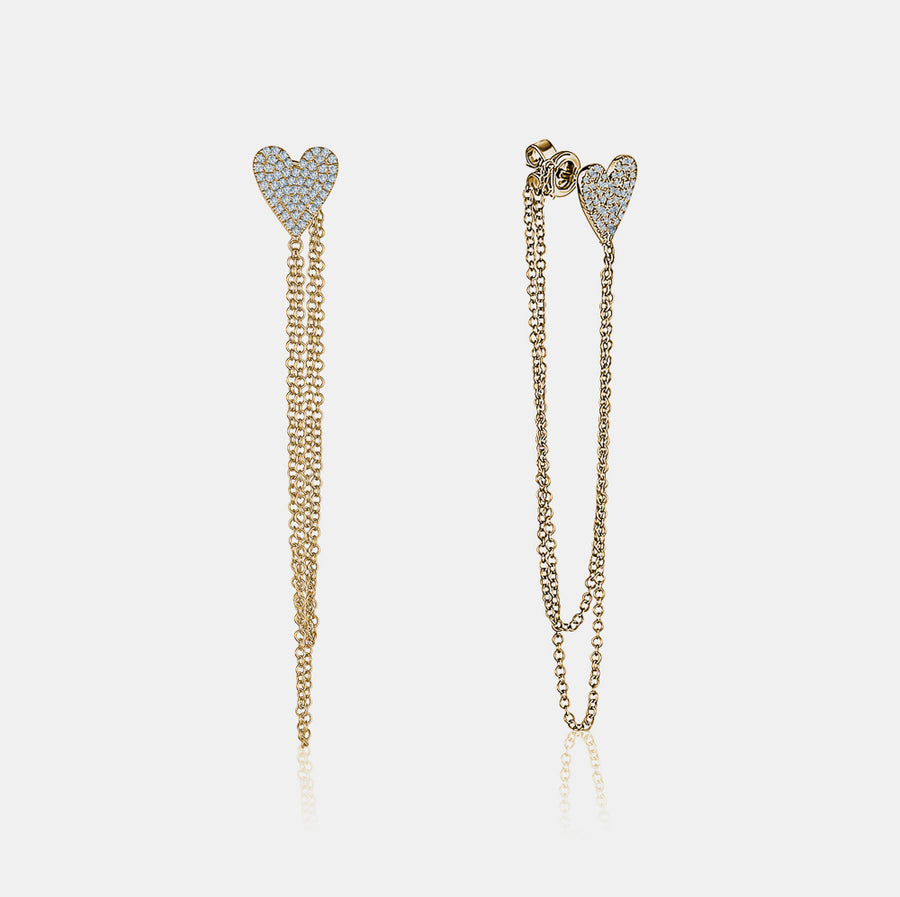 Boucles d'oreilles de cœur pendants avec chaîne 