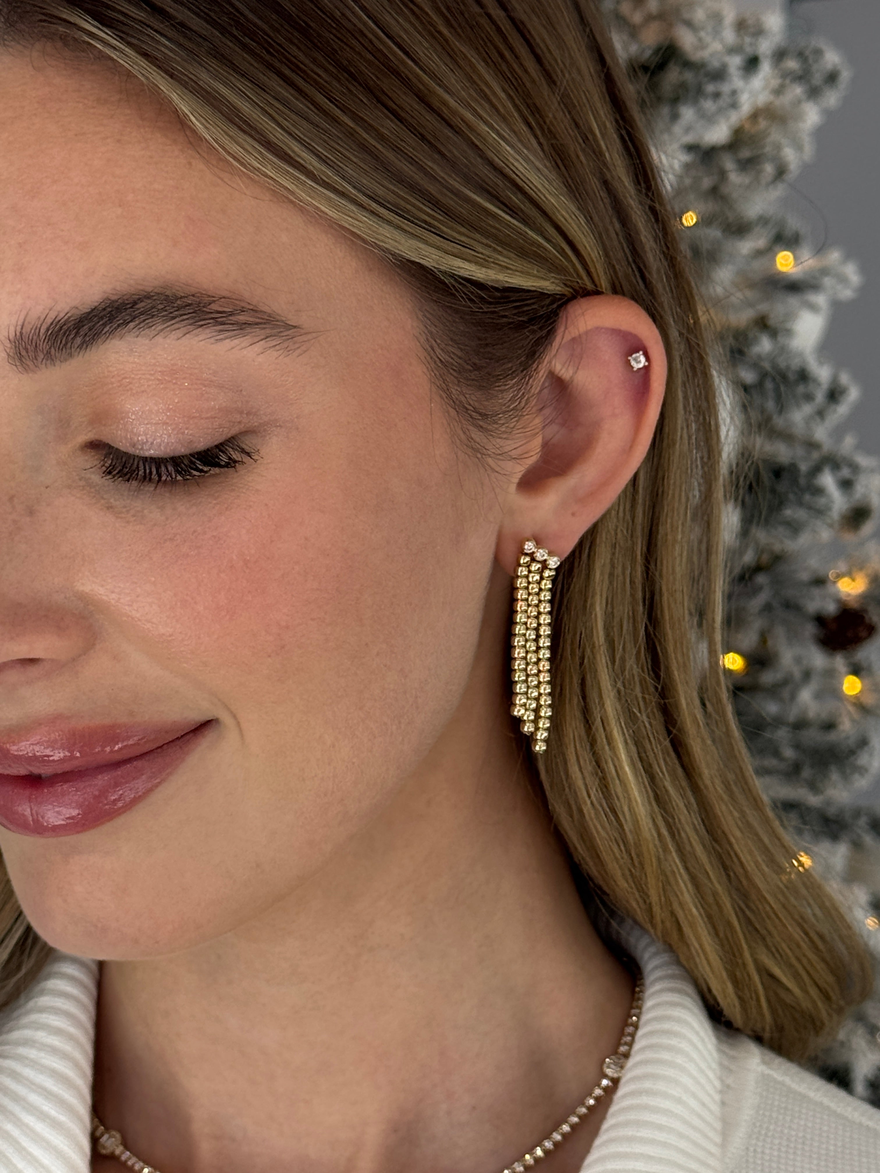 Gold Beaded Drop Earrings