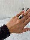 Bague Toi et Moi en forme de poire et d'émeraude verte