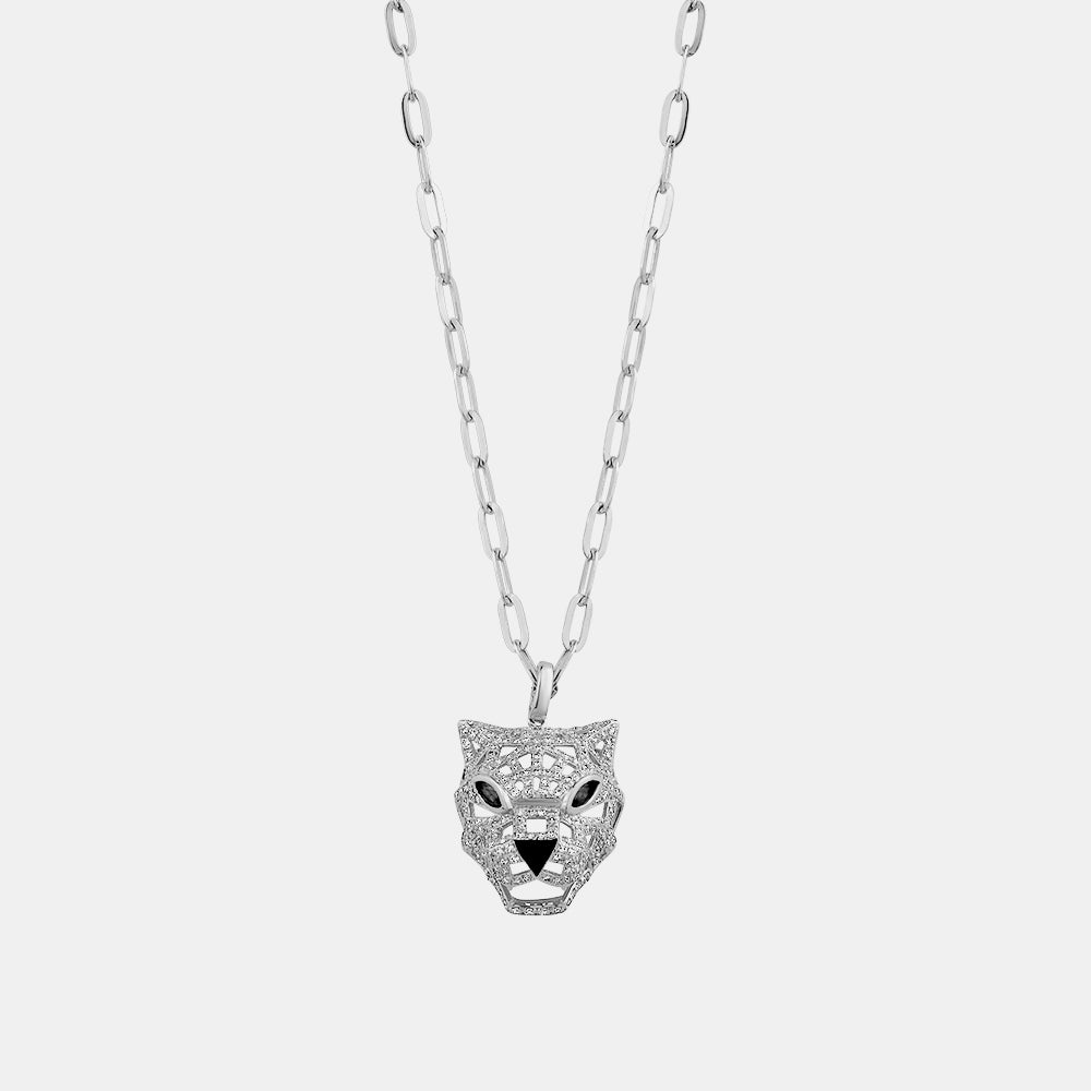 Diamond Panther Paperclip Chain Necklace