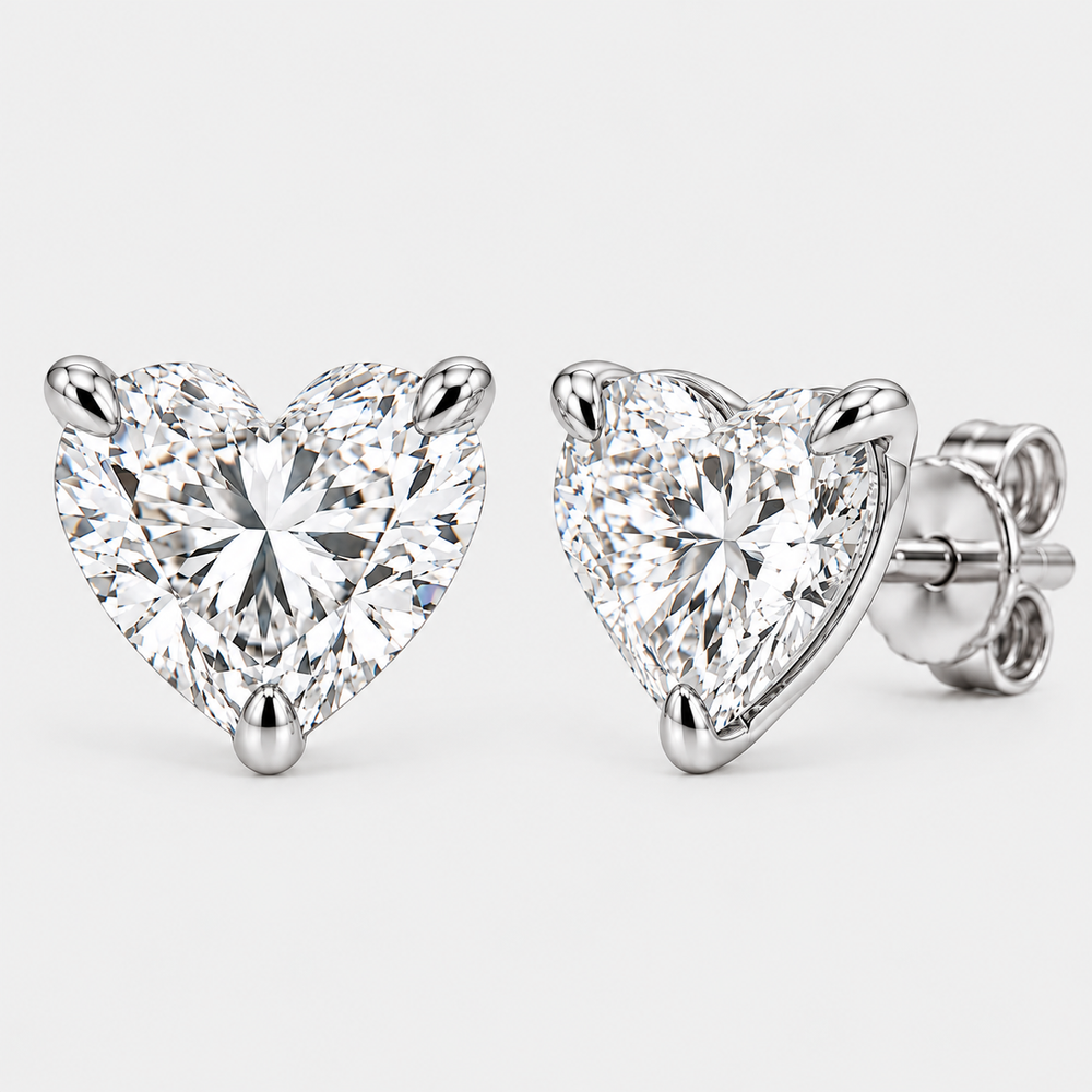 Lab Grown Heart-Shaped Diamond Stud Earrings - 14K White Gold