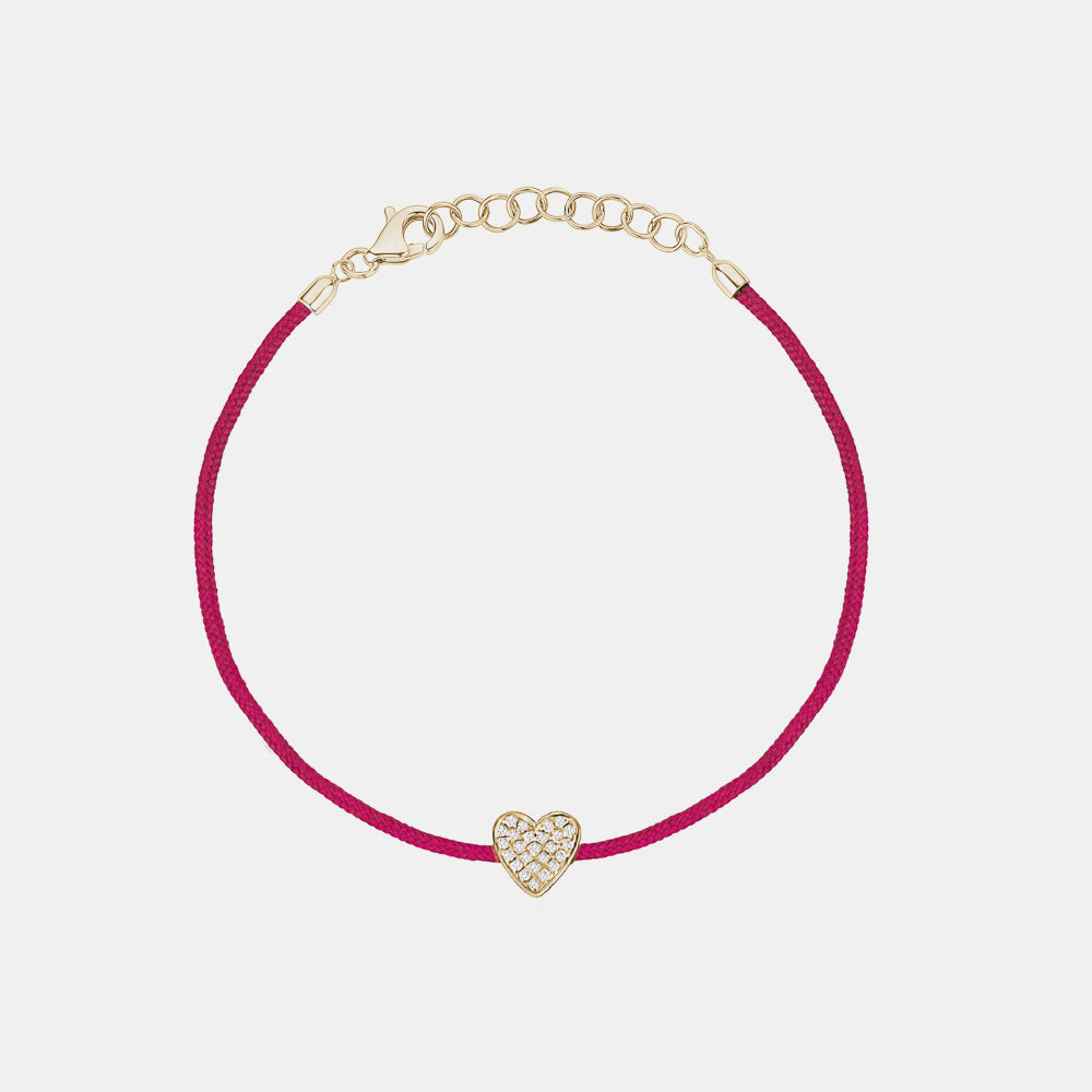 Pink String with Diamond Heart Bracelet