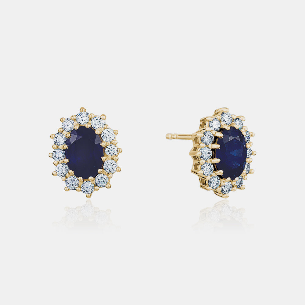 Diamond Blue Sapphire Halo Studs