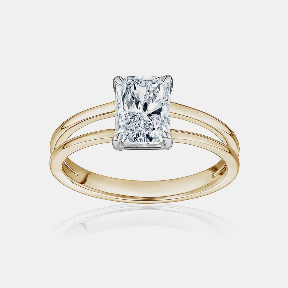 Radiant Cut with Gold Split Shank Engagement Ring