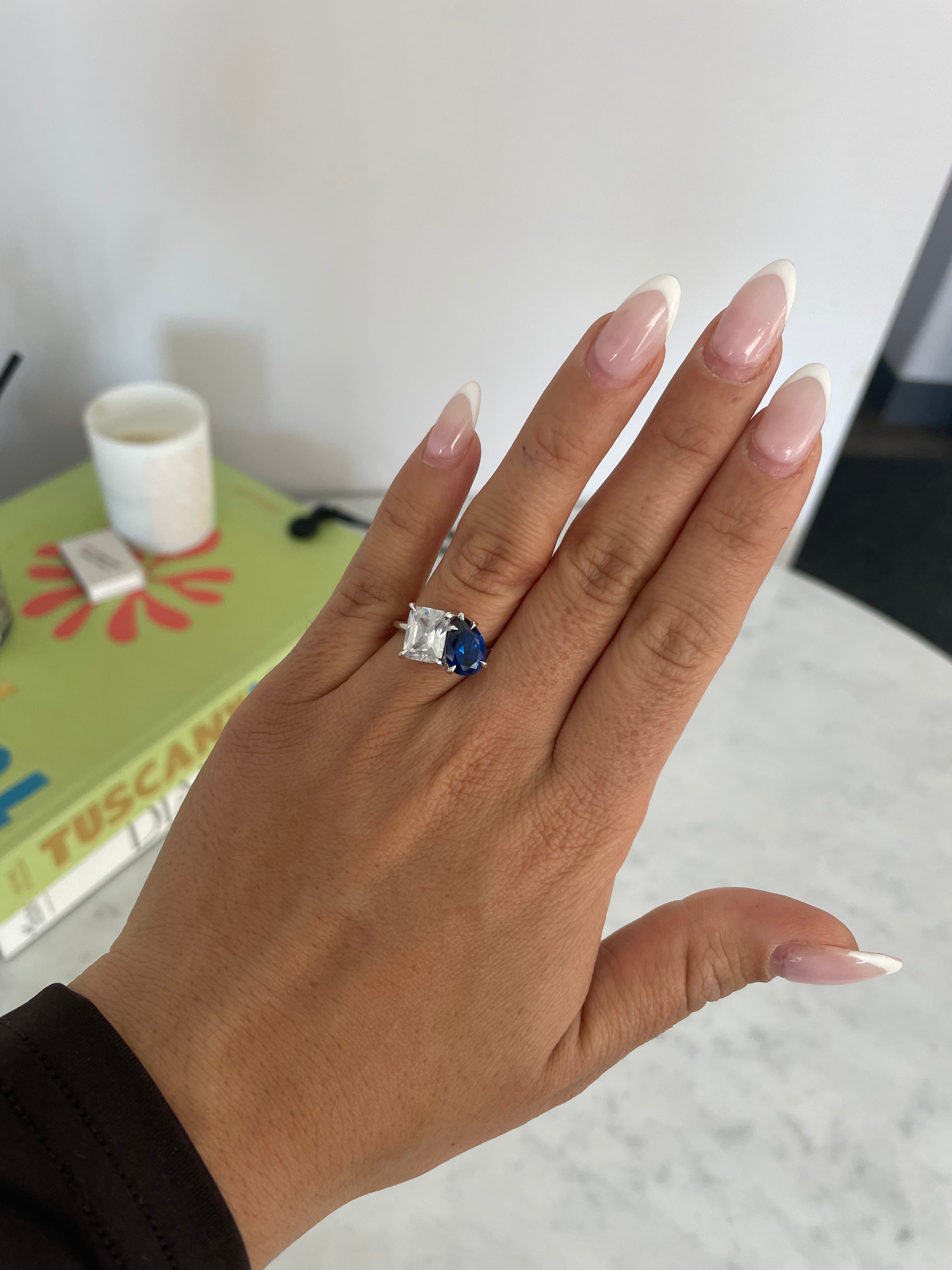 Oval Blue Sapphire Toi et Moi Ring