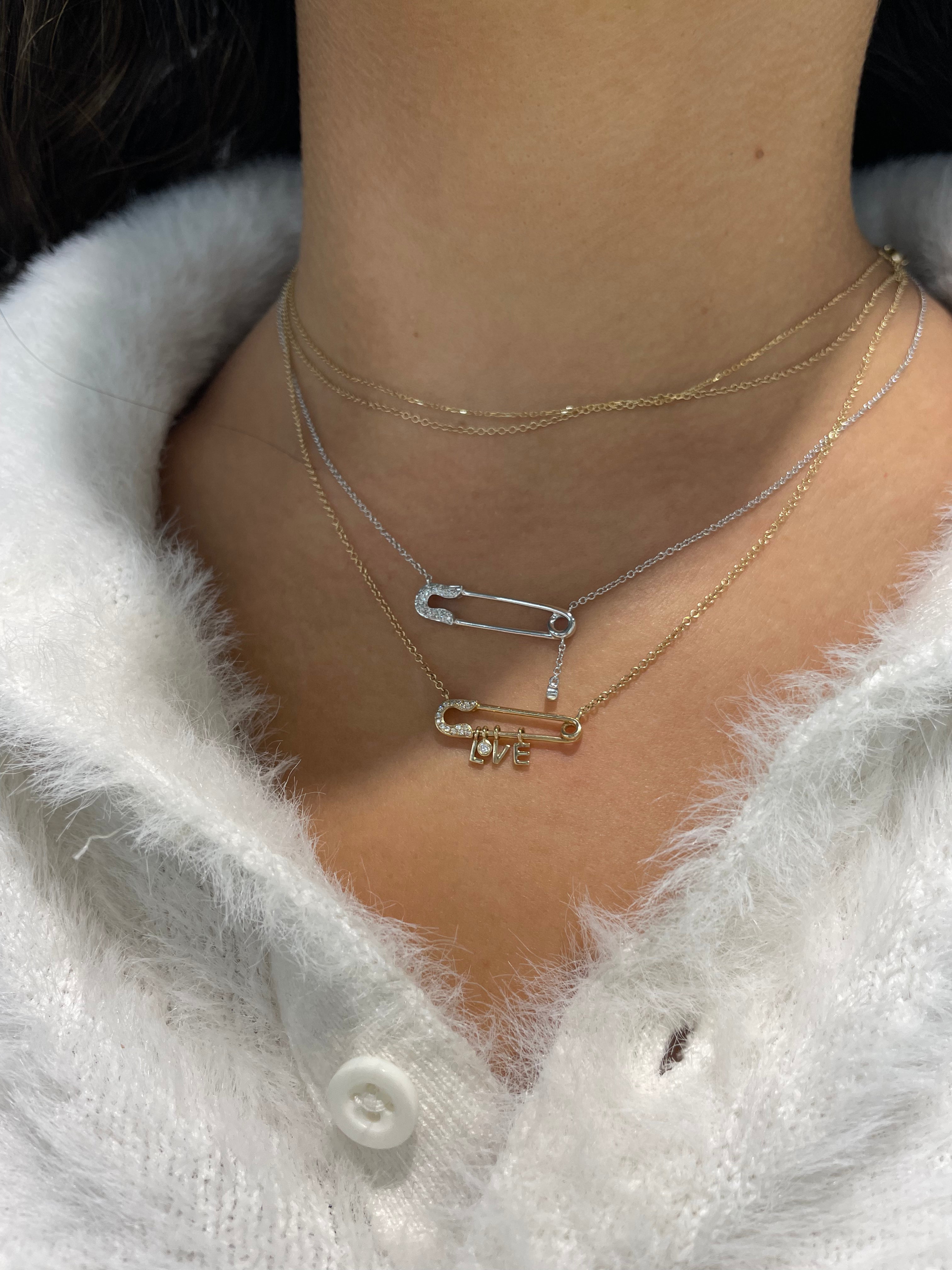 Diamond Love Safety Pin Necklace