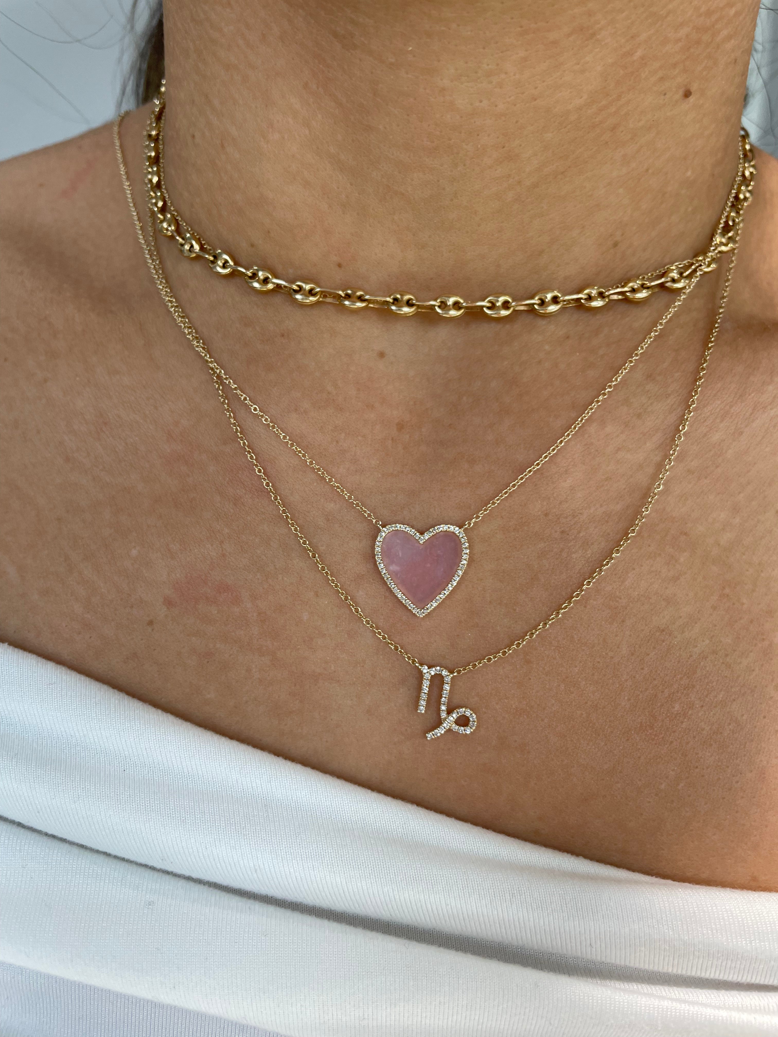 Pink Opal Diamond Border Heart Necklace