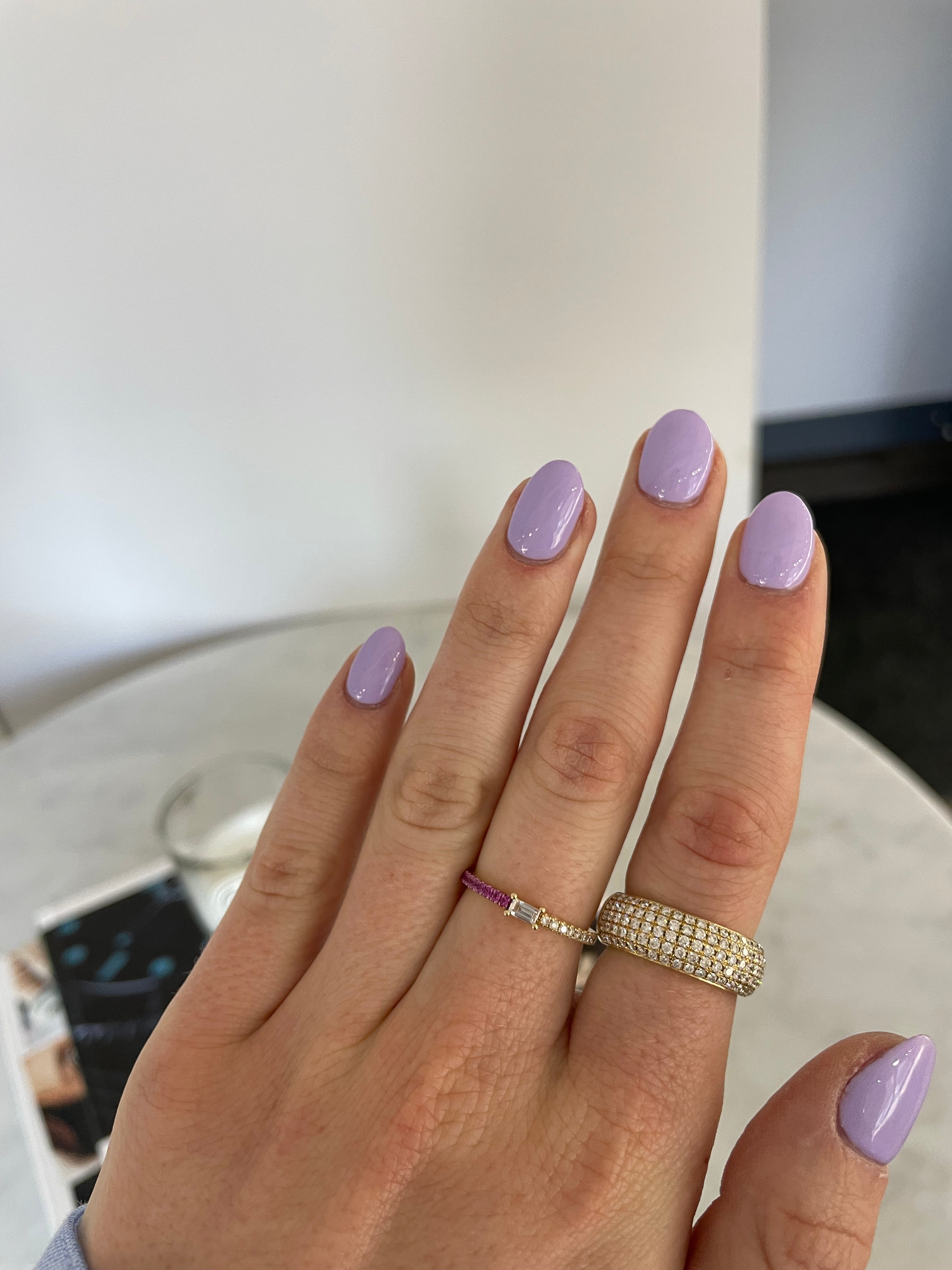Half Diamond Half Pink Sapphire Baguette Ring