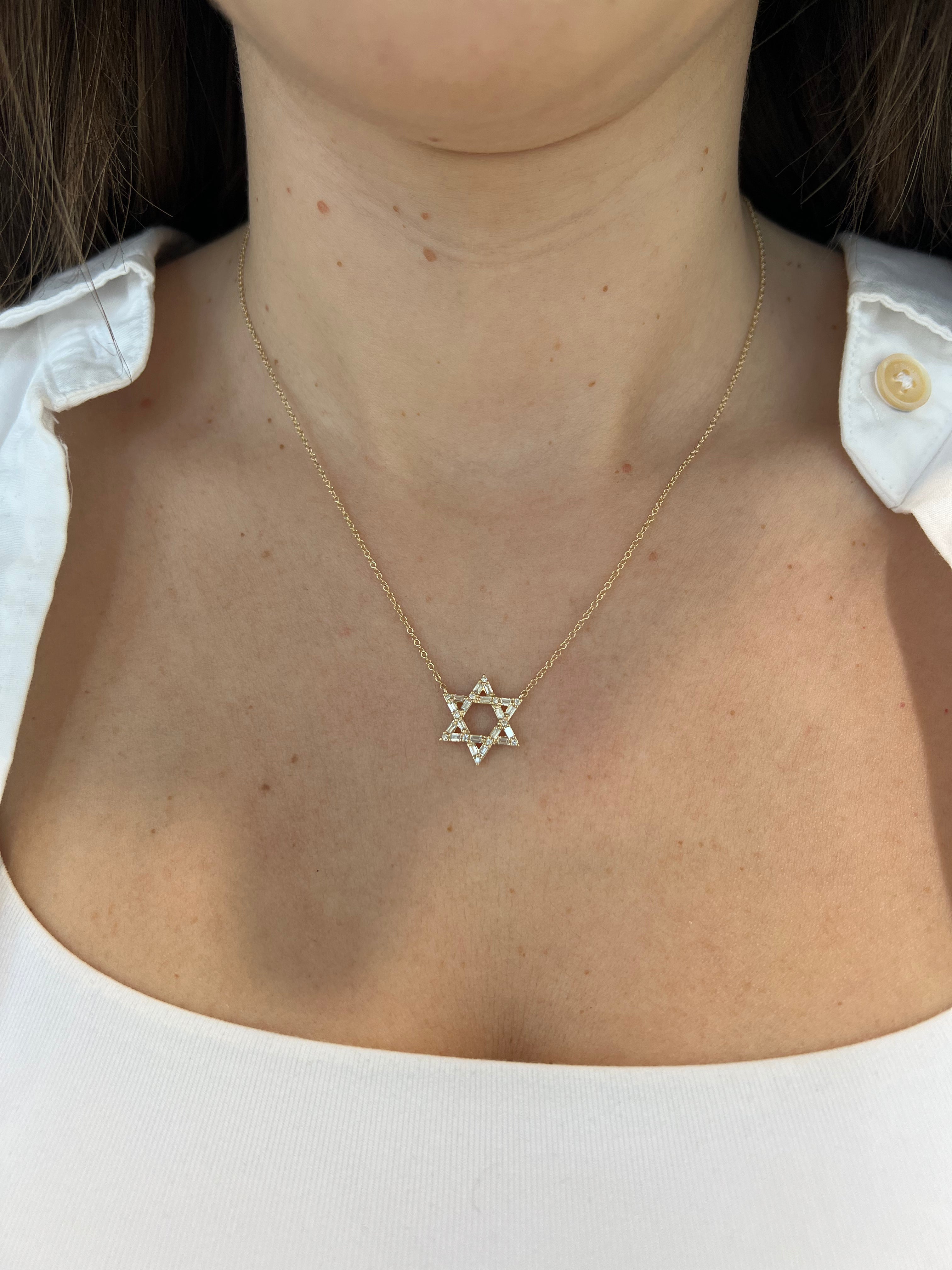 Baguette Diamond Star of David Necklace