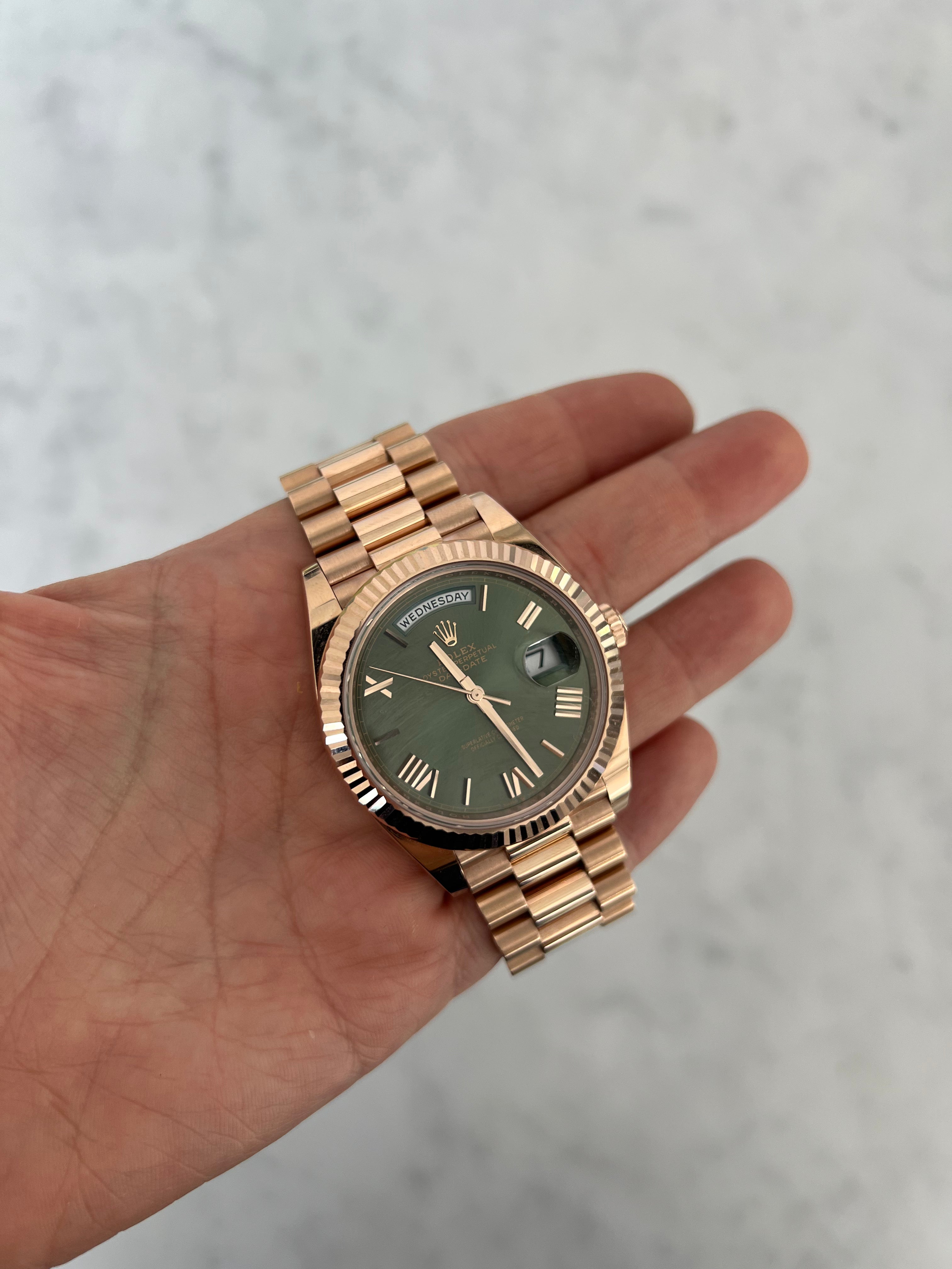 Rolex Day-Date Rose Gold Olive Dial 228239