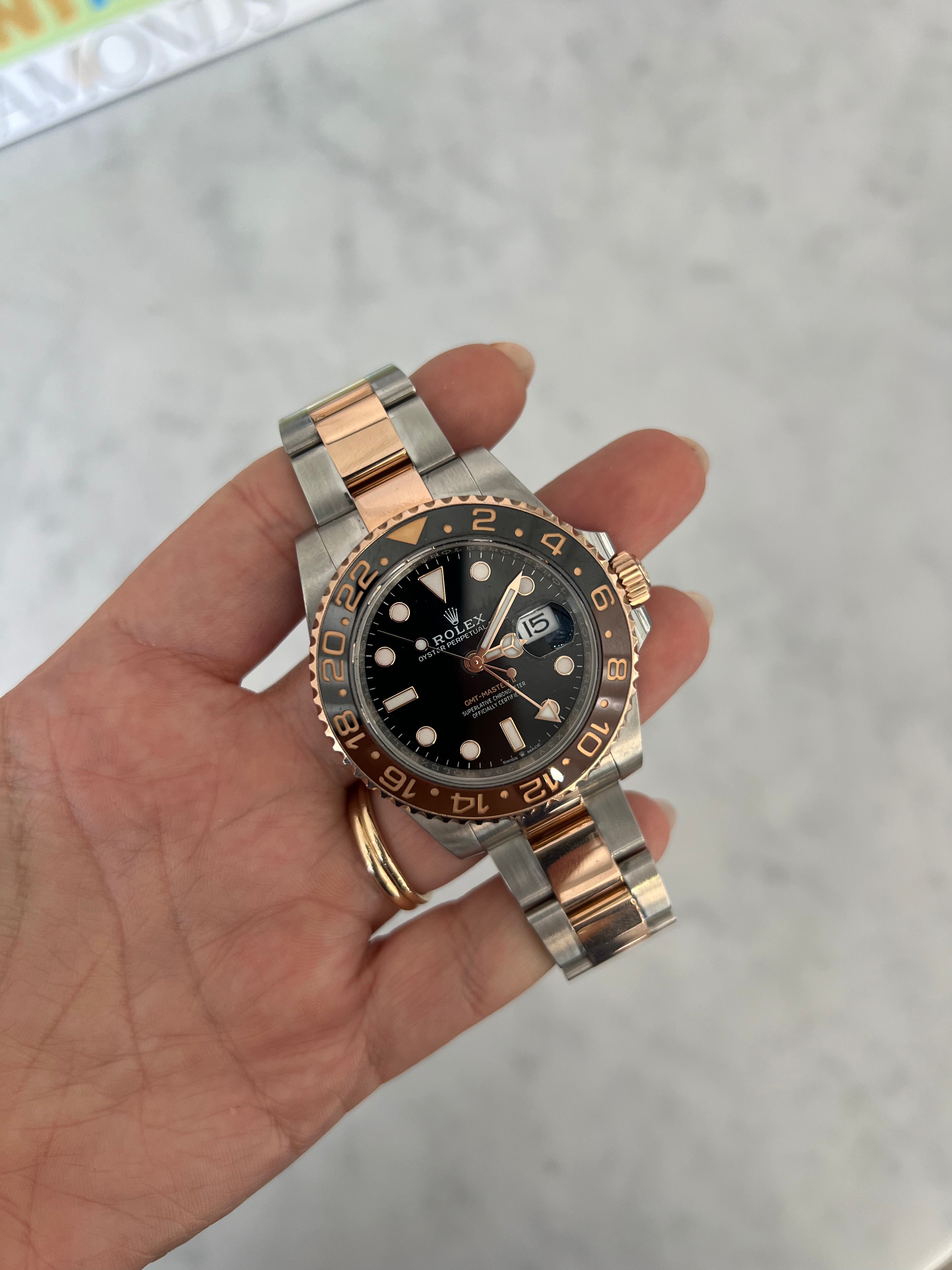 GMT-Master ll 41mm Rootbeer Two-Tone Rose Gold Black Dial 126711CHNR
