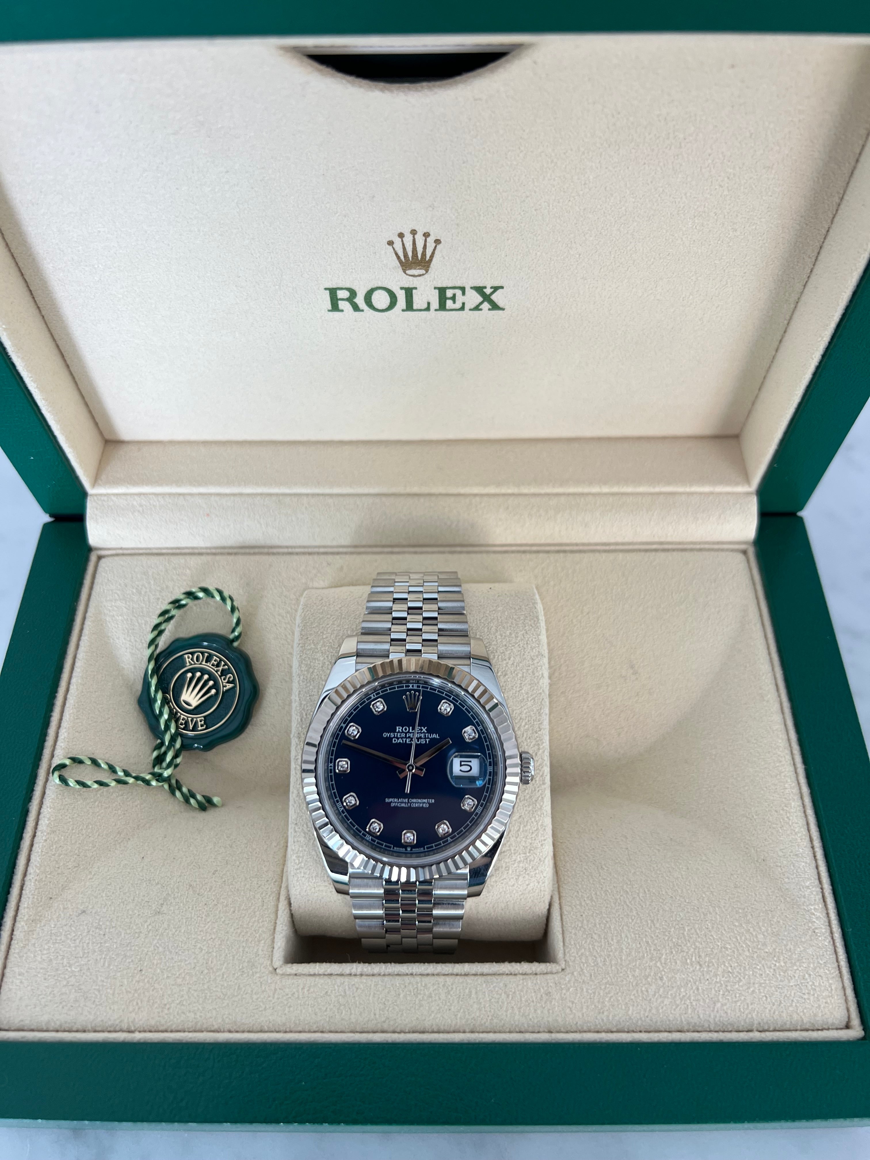 Rolex Datejust Blue Diamond Dial Jubilee Bracelet Fluted Bezel 41mm 126334/2024