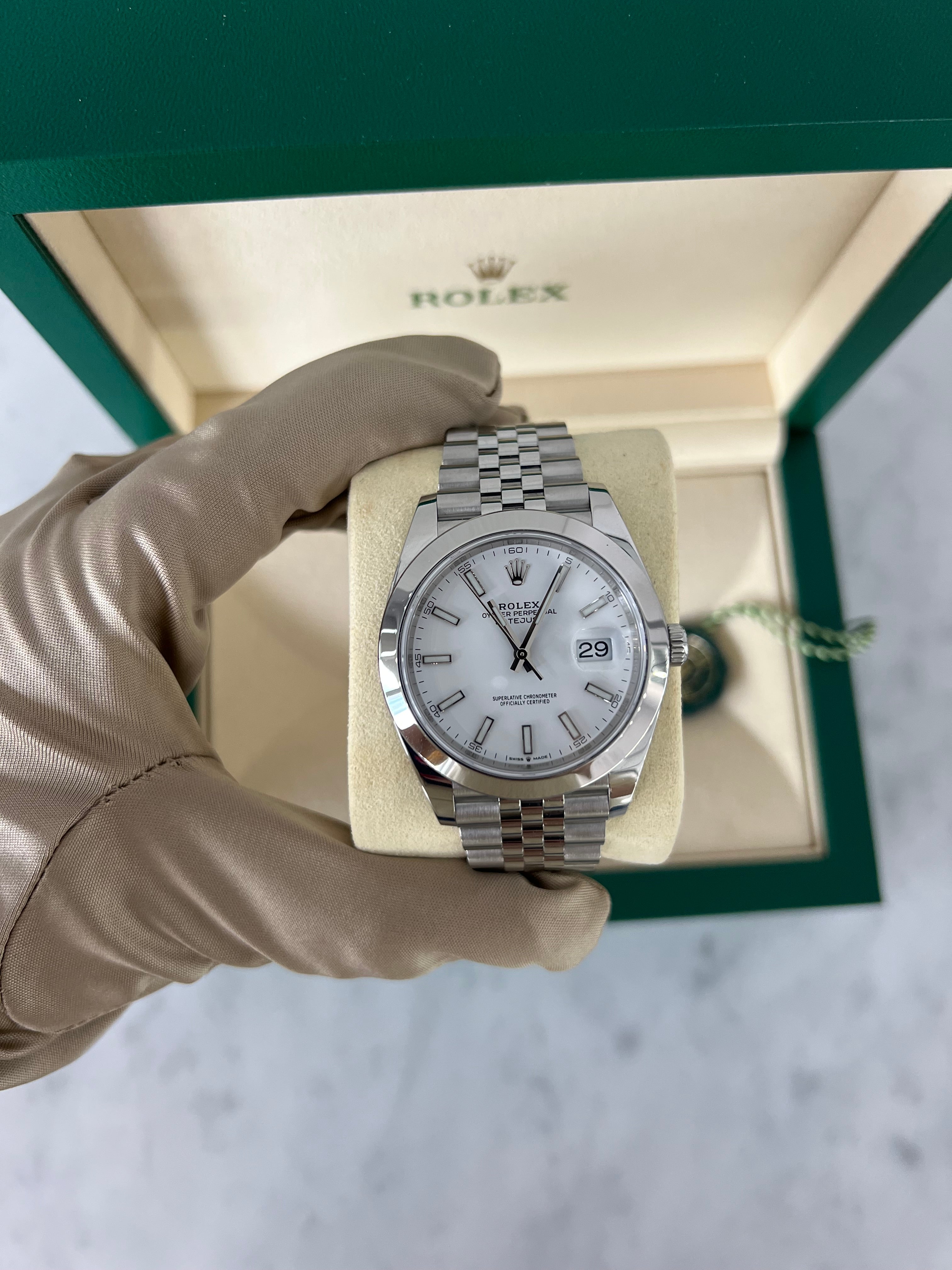 Rolex Datejust Stainless Steel White Stick Dial Jubilee Bracelet 41mm 126300/2020