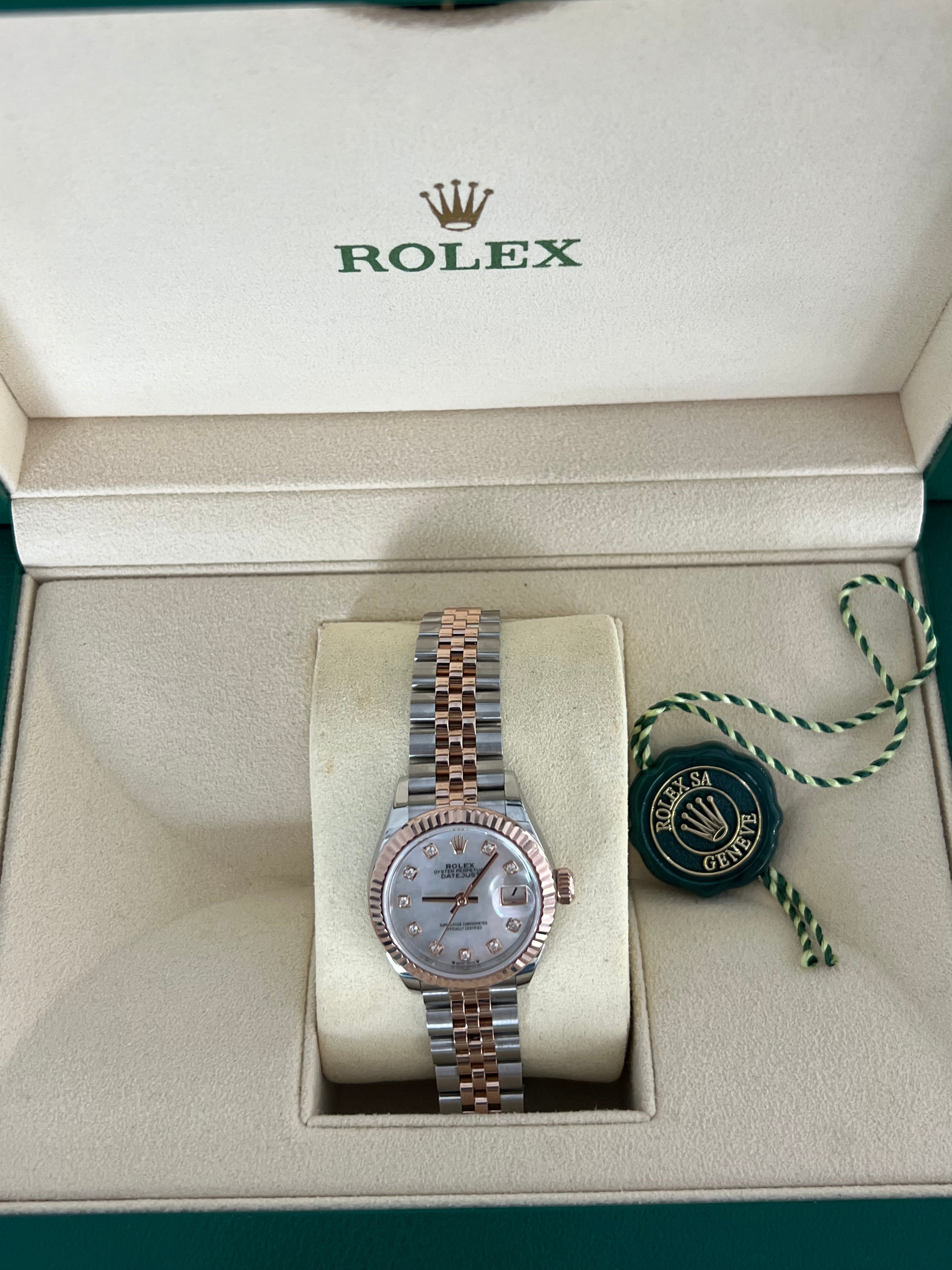 Rolex Datejust Two-Tone Rose Gold MOP Diamond Dial Fluted Bezel Jubilee Bracelet 28mm 279171/2022