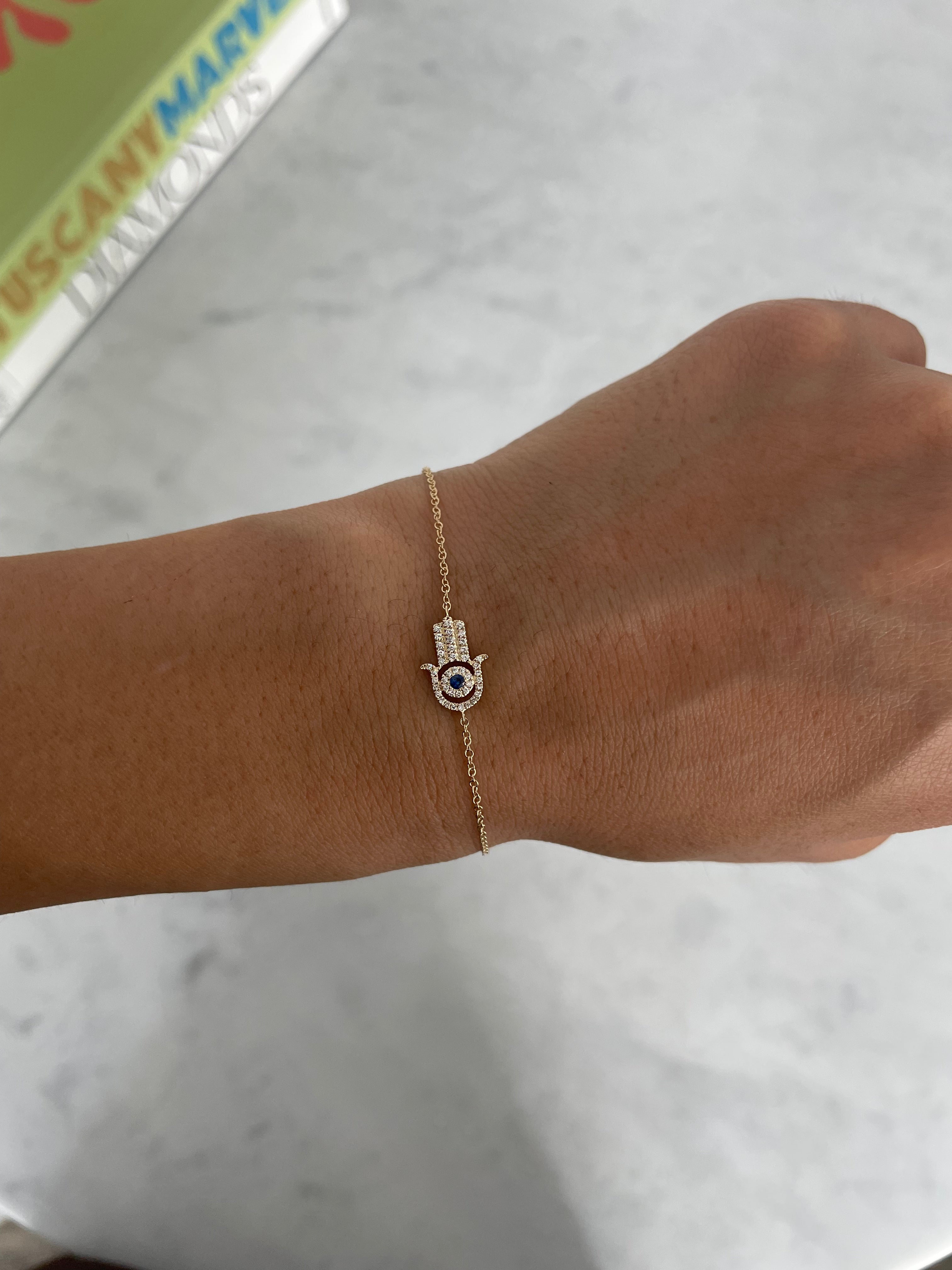 Diamond Blue Sapphire Hamsa Bracelet