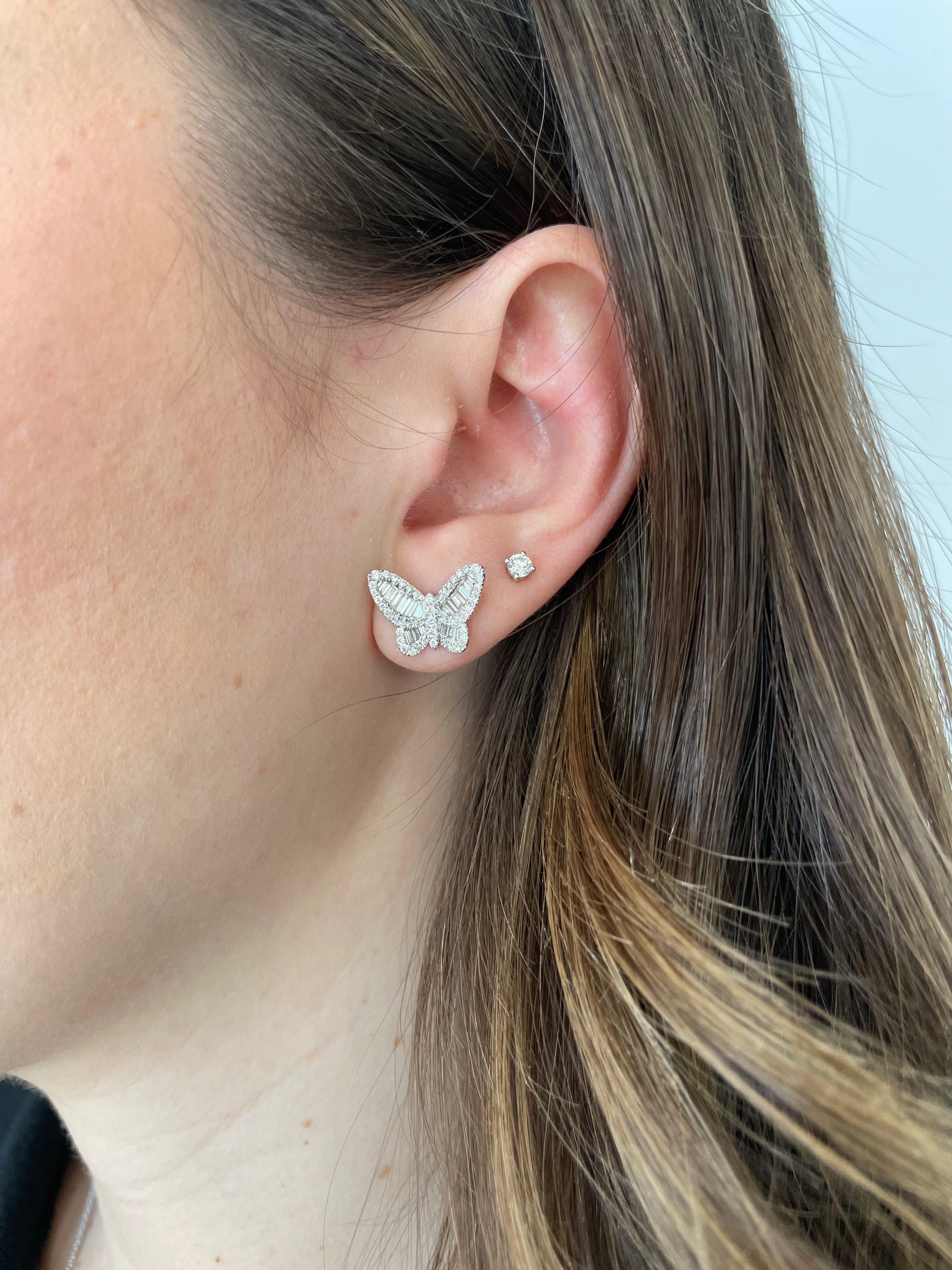 Diamond Baguette Butterfly Earrings
