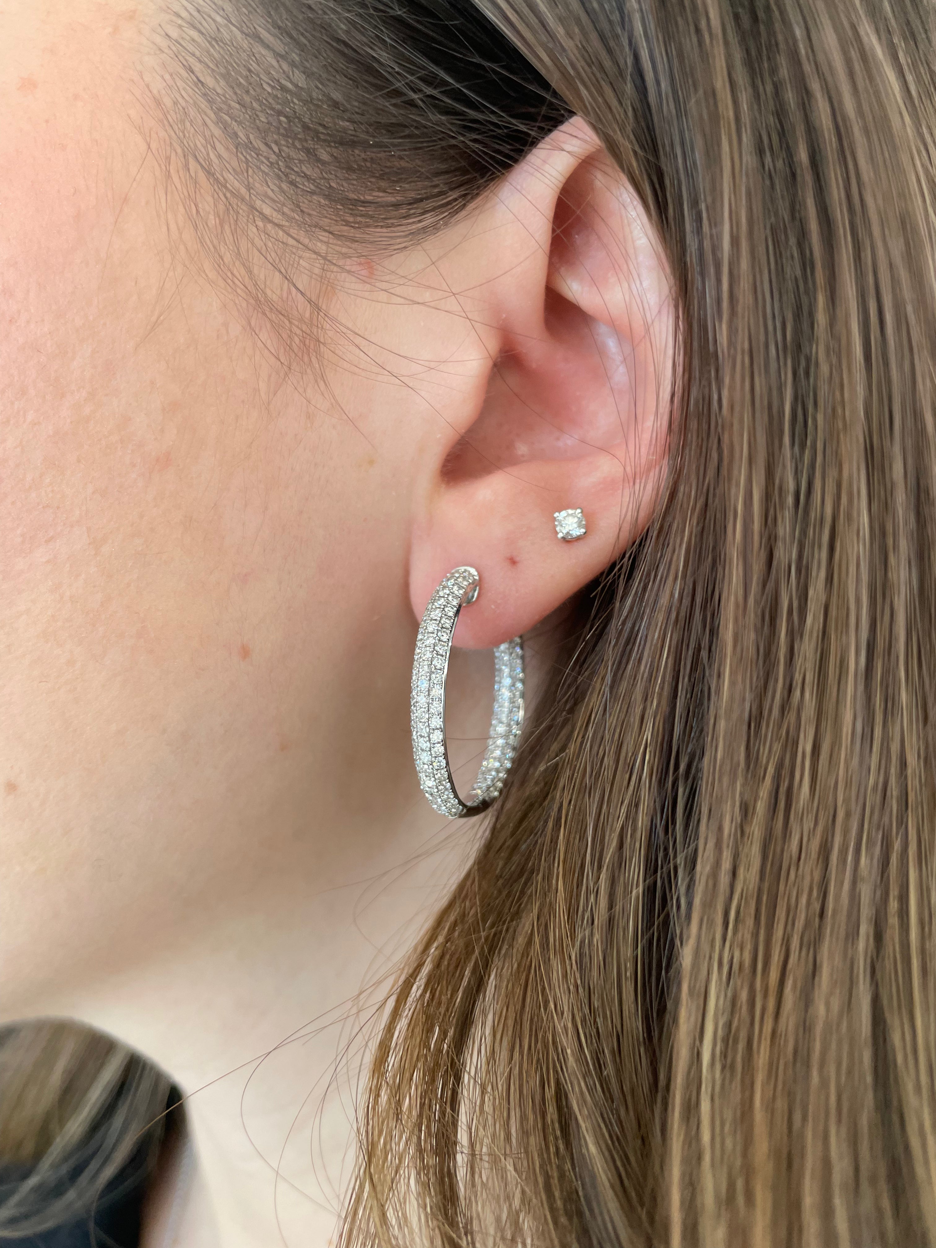 Triple Row Micro Pave Hoop Earrings