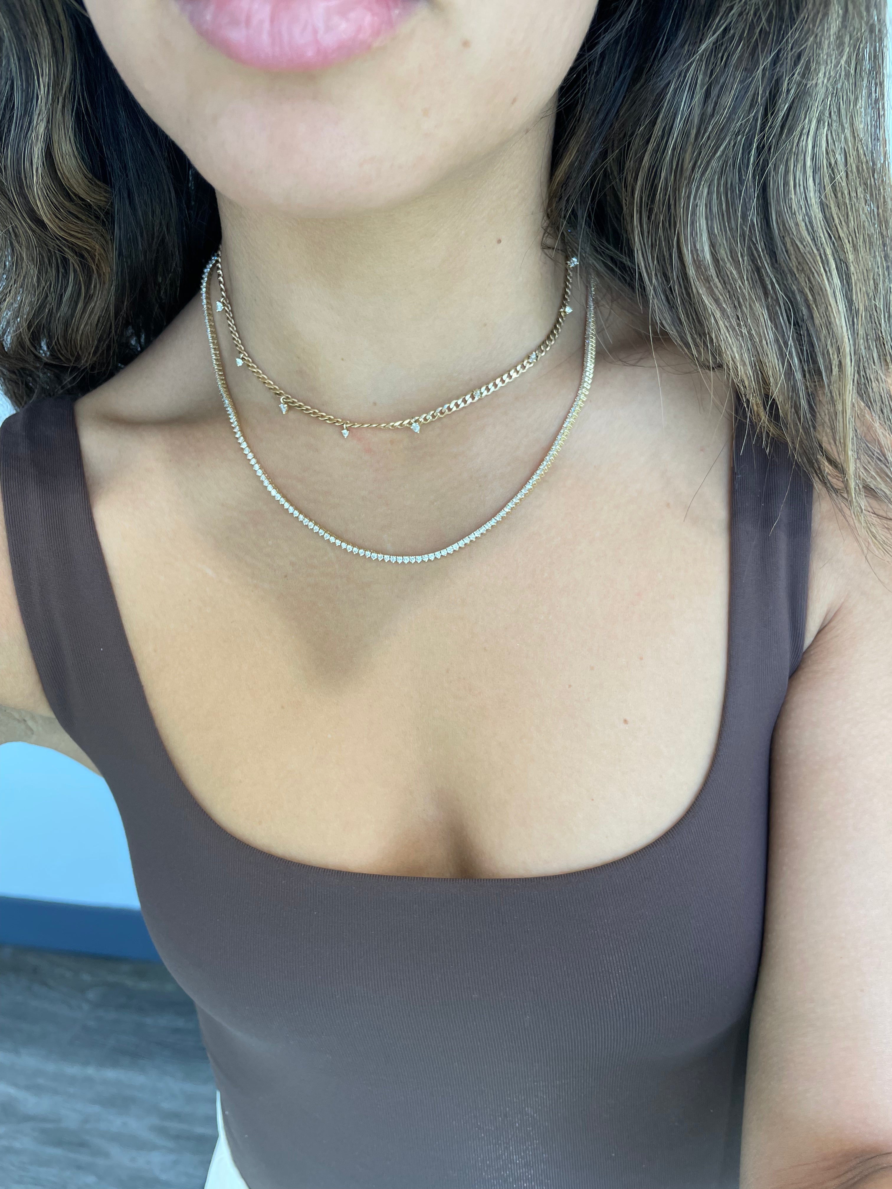 Three Prong Natural Diamond Tennis Necklace