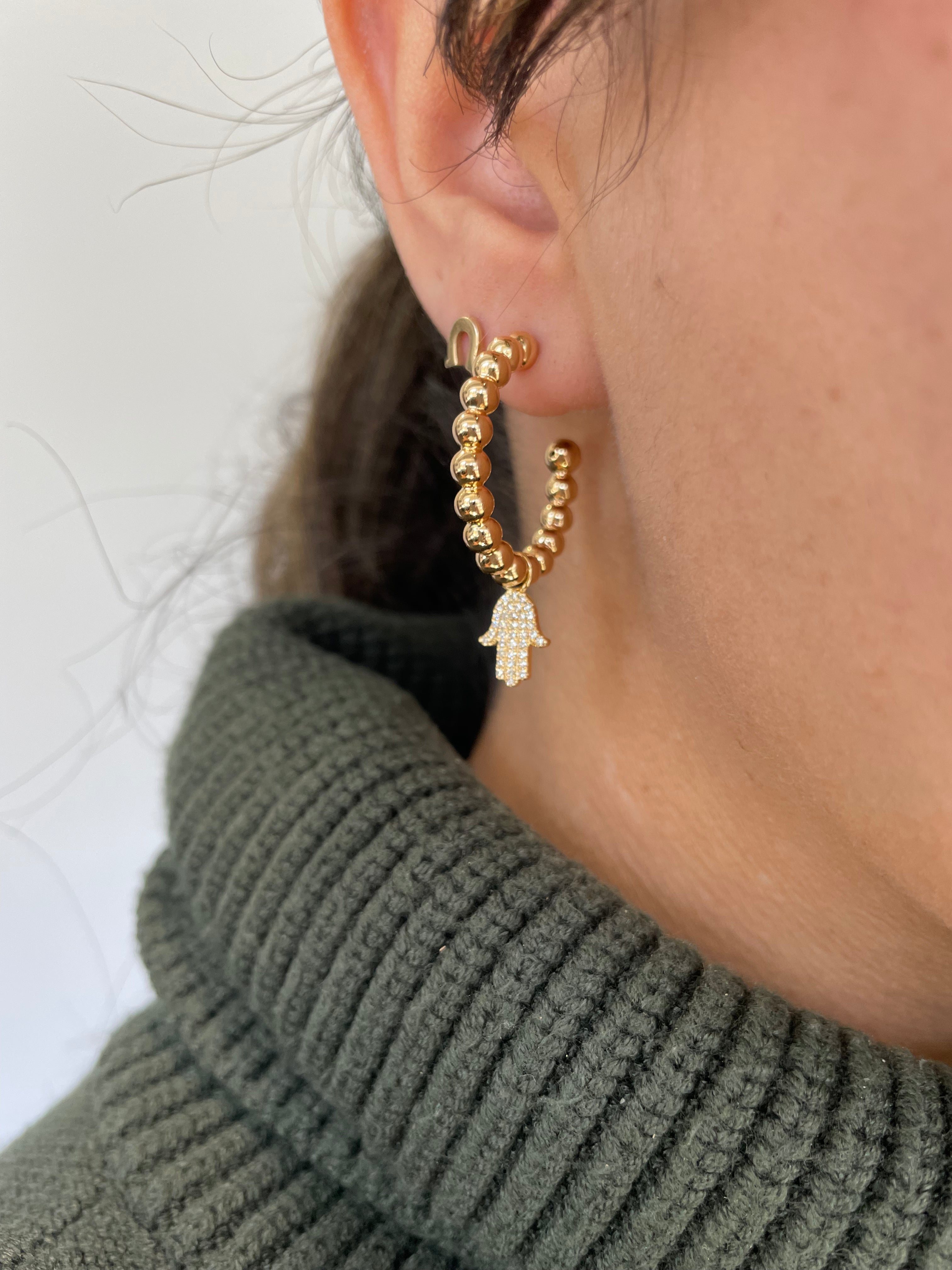 Diamond Hamsa Beaded Hoops