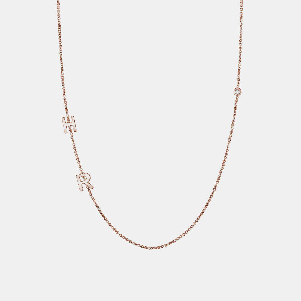Collier Mini Initiales à 2 Lettres avec facette de diamant