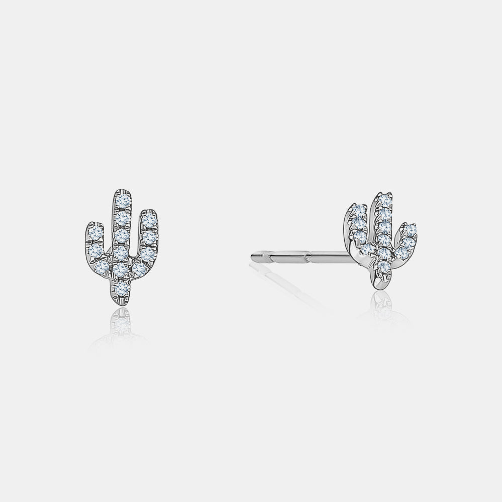 Diamond Cactus Studs - 14K White Gold