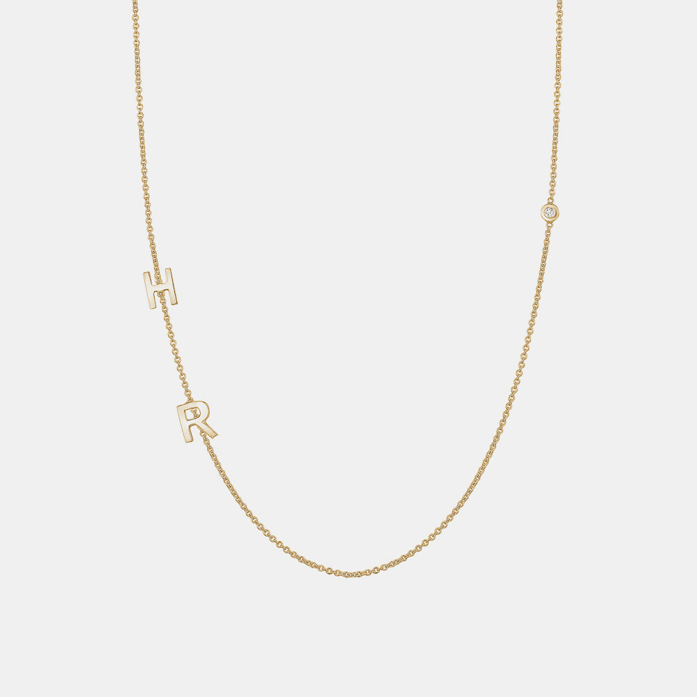 Collier Mini Initiales à 2 Lettres avec facette de diamant