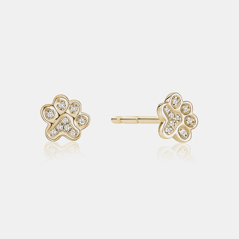 Diamond Paw Studs - 14K Yellow Gold