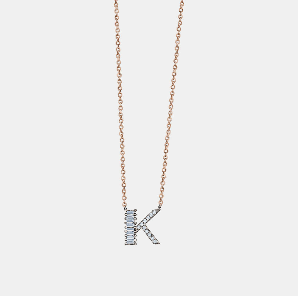 Baguette + Pavé Initial Necklace