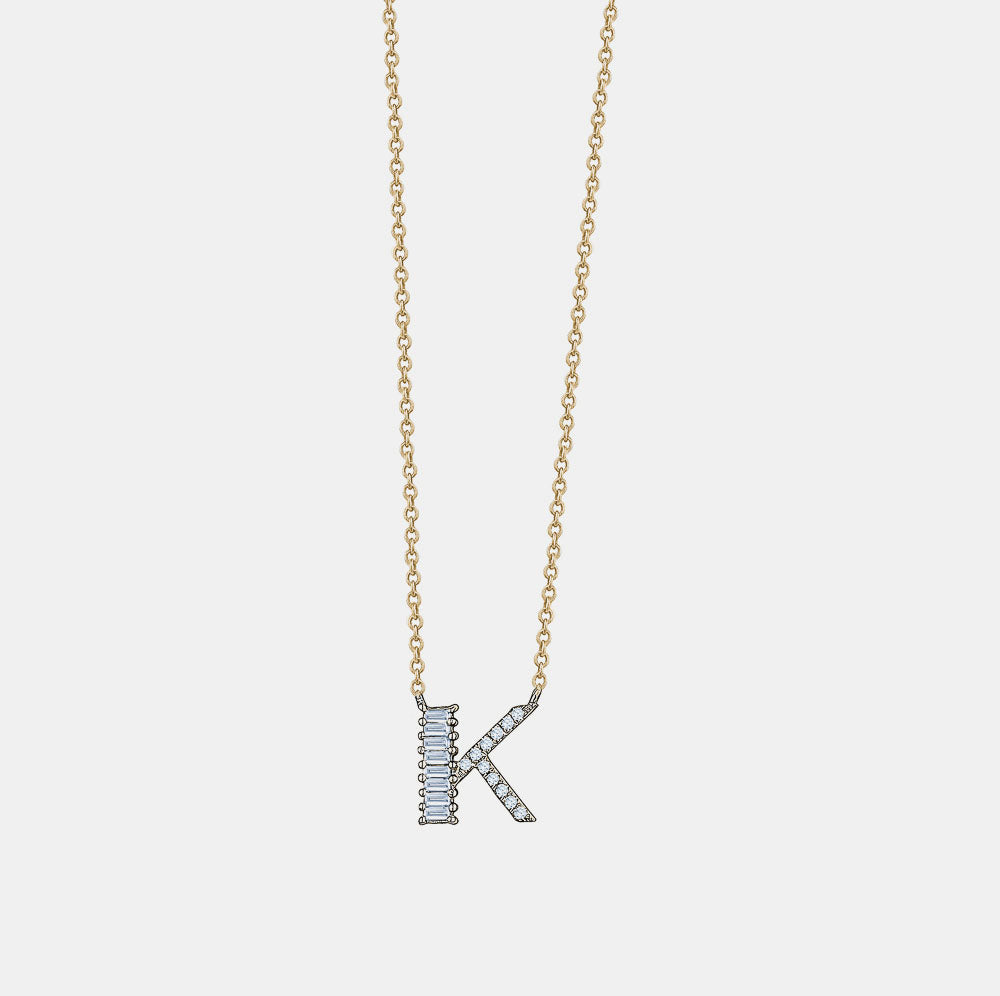 Baguette + Pavé Initial Necklace