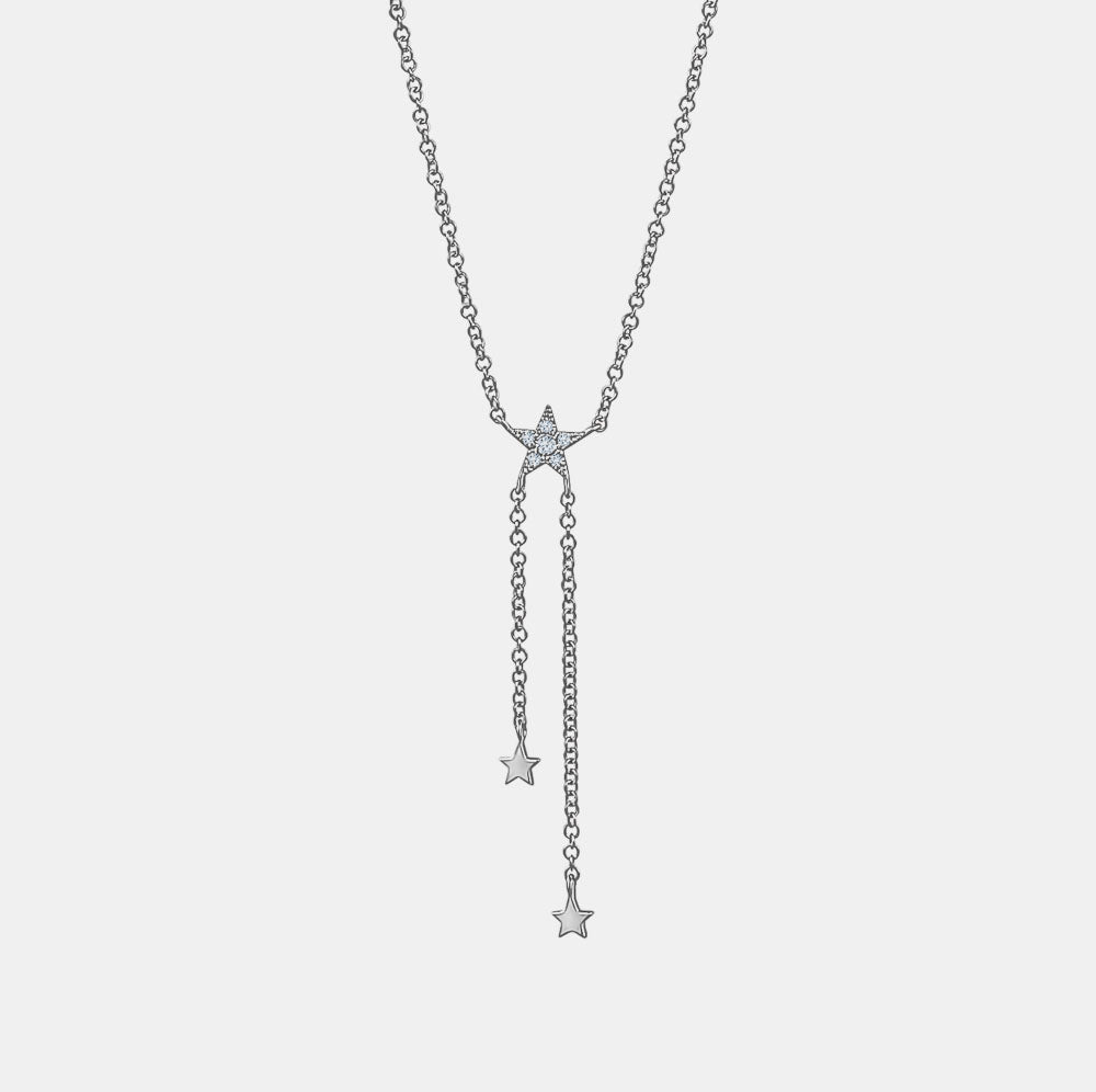 Diamond Double Dangling Star Necklace