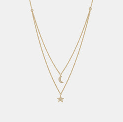 Double Layered Diamond StarMoon Necklace